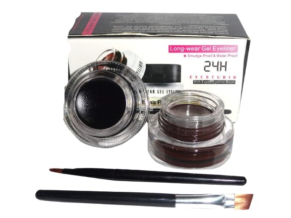 LANELLIE Long Lasting Waterproof Gel Eyeliner - Smudge Proof Matte Finish (Black & Brown) | Professional Makeup for Daily Wear & Special Occasions