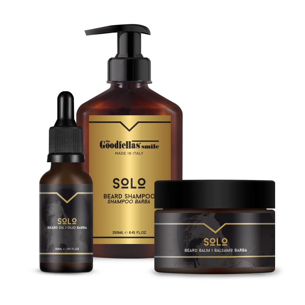 The Goodfellas' Smile Solo 3-in-1 Men's Beard Care Gift Set - Beard Shampoo, Conditioner & Oil - 100% Made in Italy - Perfect for Daily Grooming & Beard Maintenance
