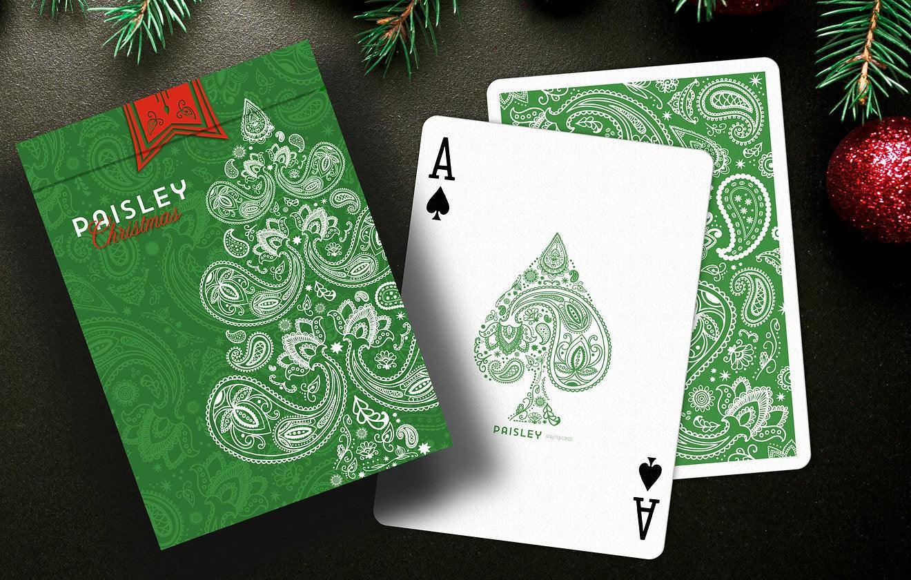 Festive Christmas Playing Cards - Elegant Paisley Metallic Green Deck for Holiday Parties, Family Game Nights & Gift Giving