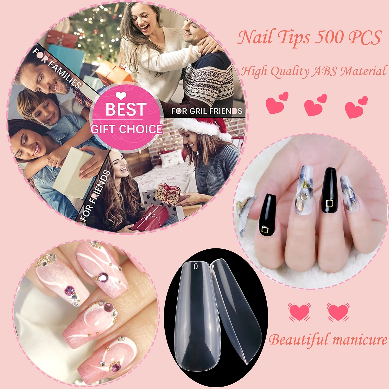 500Pcs Clear Coffin Nail Tips for Acrylic & Dip Powder - DIY Nail Art Supplies for Professional & Home Manicure, Perfect for Nail Extensions & Salon Use