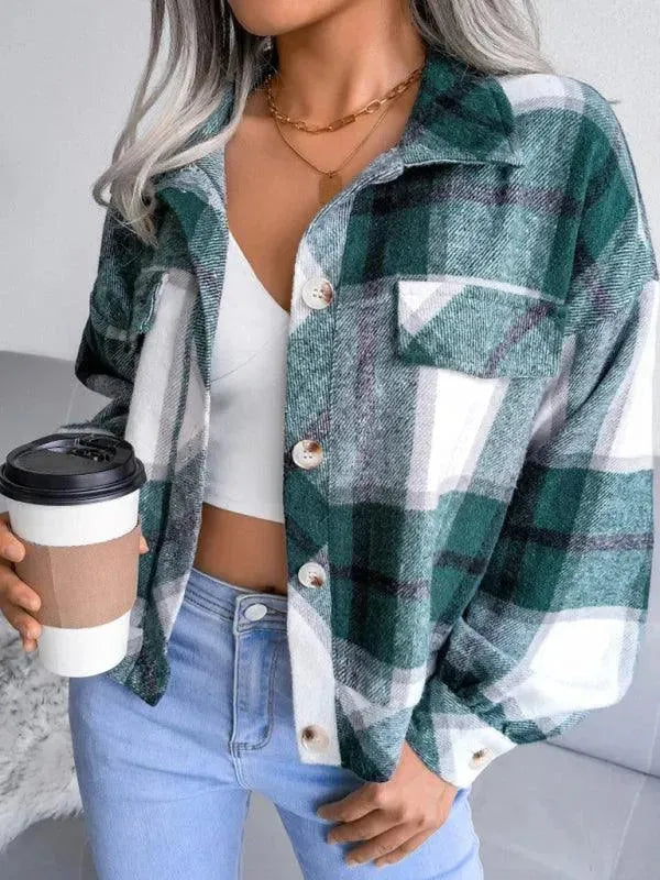 Stylish Short Plaid Loose Women's Coat - Trendy Fall & Winter Outerwear for Casual Outings & Office Wear
