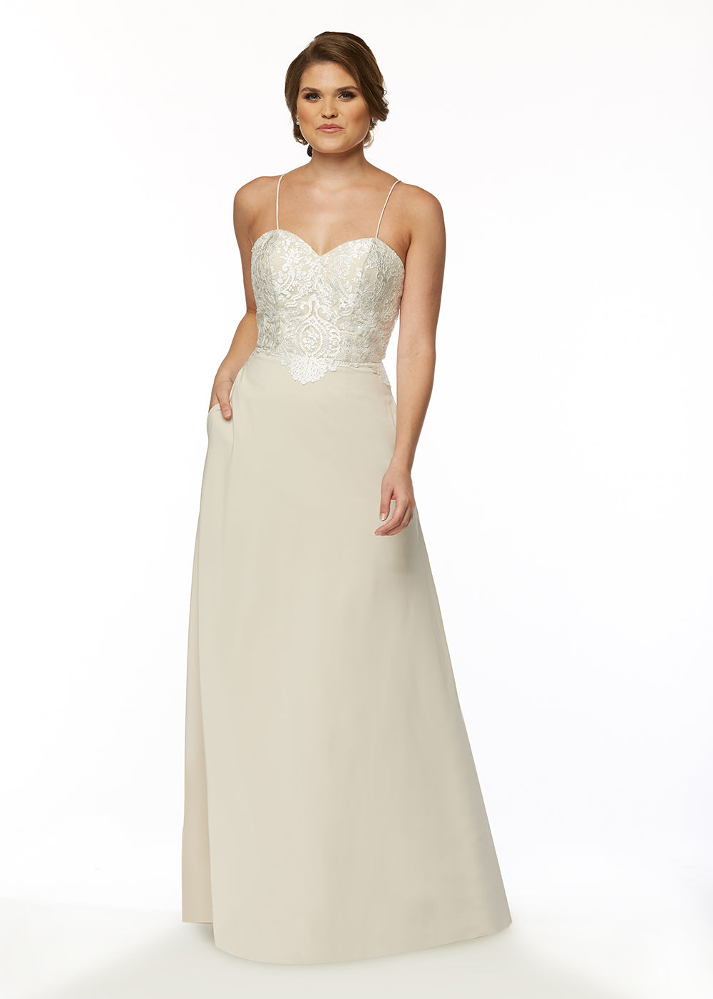 Elegant 80102 Stretch Chiffon A-Line Bridesmaid Dress with Lace Bodice - Perfect for Weddings, Formal Events & Special Occasions