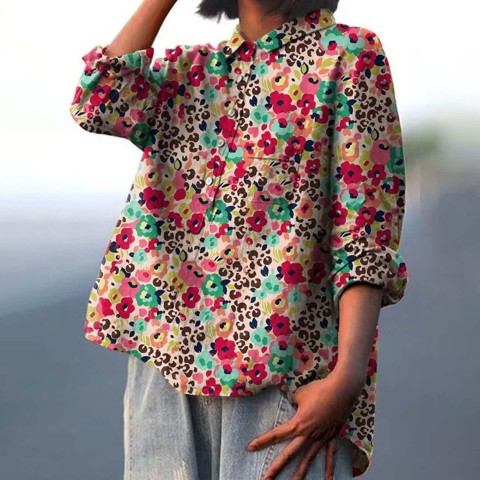 Women's Linen Blouse - Plus Size Casual Button-Up Shirt for Office & Outings