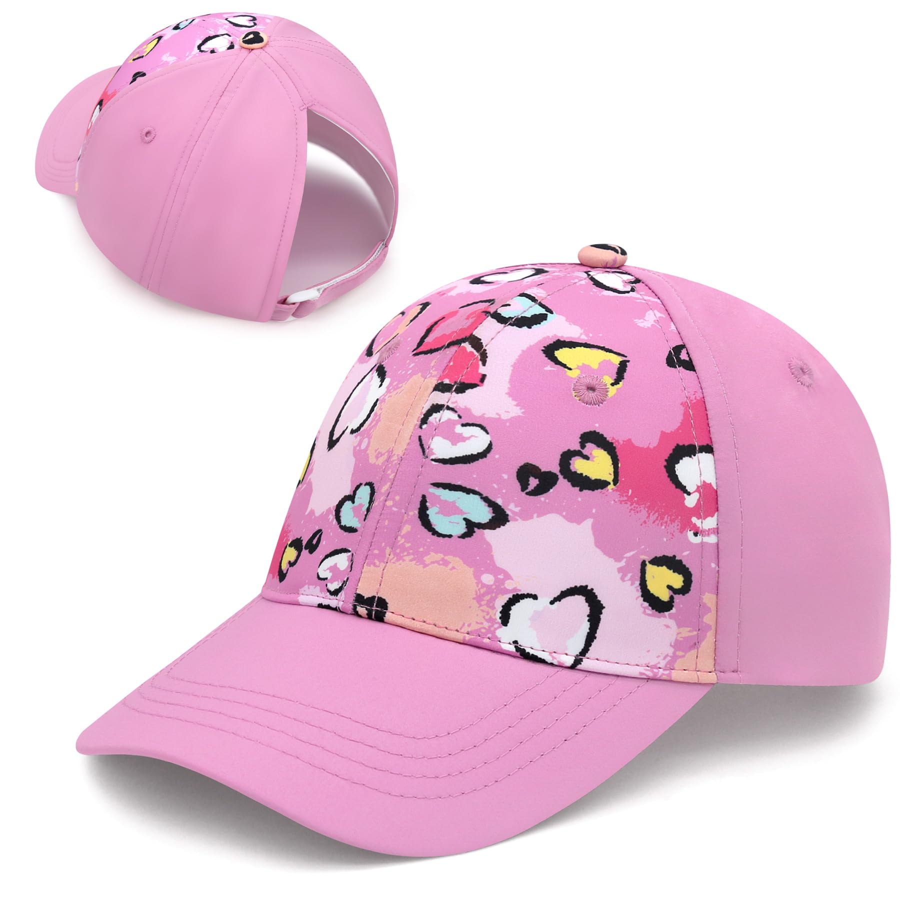Girls Baseball Trucker Hat with Ponytail Hole - Adjustable Toddler & Kids Cap for Outdoor Sports, Playground, and Summer Activities