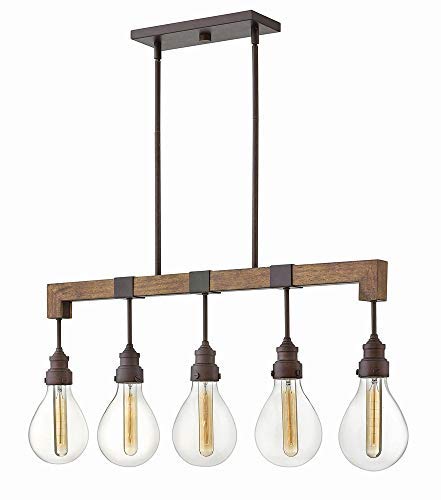 Hinkley Denton Collection 5-Light Linear Chandelier - Industrial Iron Finish Transitional Style Pendant Light for Dining Room, Kitchen Island & Modern Farmhouse Decor