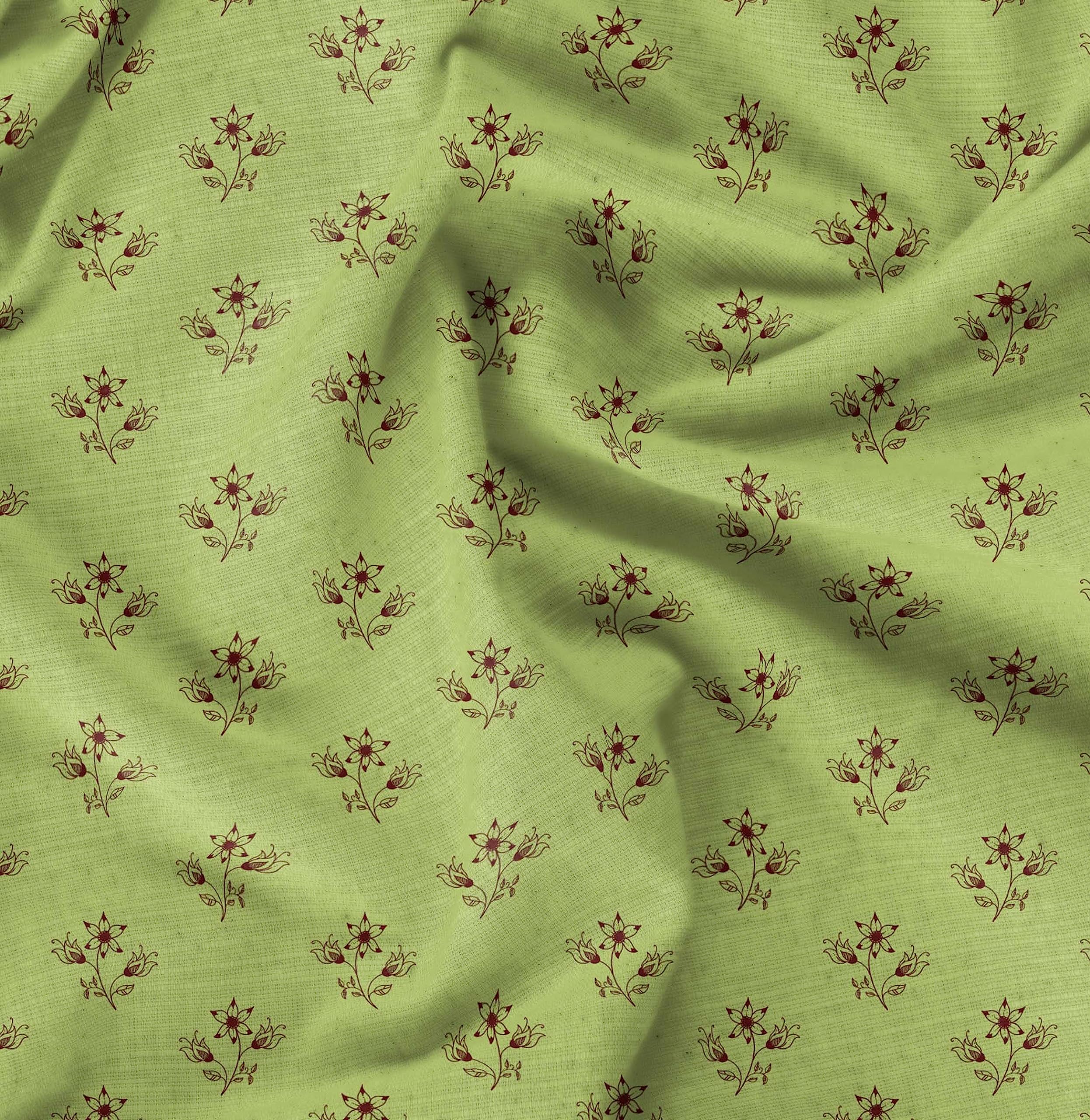 Soimoi Moss Green Georgette Fabric by The Yard - 42 Inch Wide Printed Floral Leaf Design - Elegant Lightweight Fabric for Dresses, Scarves, Curtains & DIY Fashion Projects