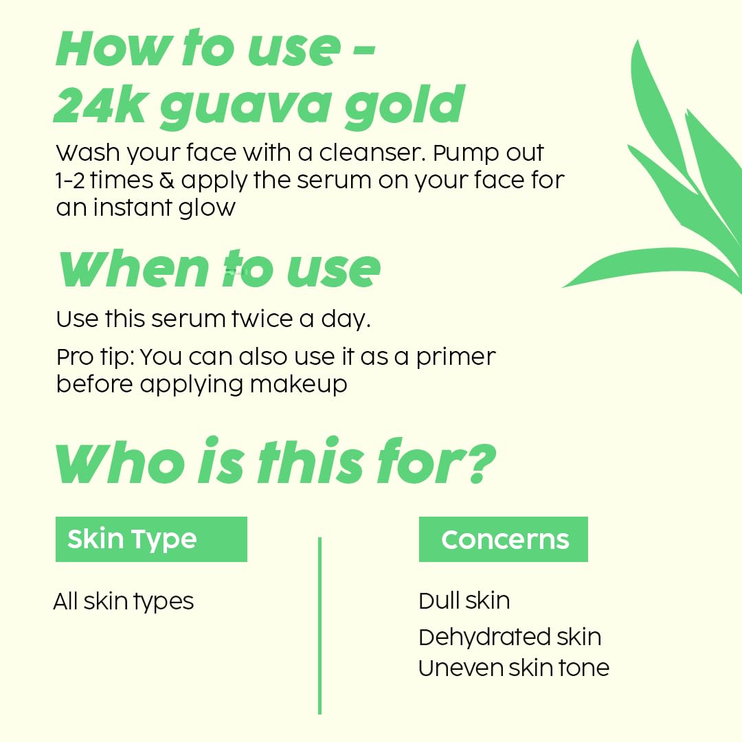 PLIX 24K Guava Gold Serum with Vitamin C & Hyaluronic Acid - Brightening Face Serum for Glowing Skin, Reduces Wrinkles & Photoaging, 2-in-1 Primer & Moisturizer (30ml) - Perfect for Daily Skincare Routine & Makeup Prep