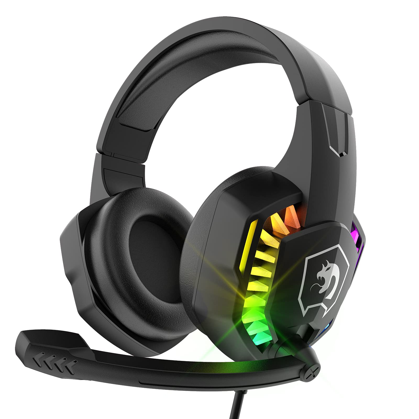 RGB Gaming Headset with Noise-Canceling Mic - Stereo Sound, Deep Bass & Memory Foam Earcups - Wired Over-Ear Headphones for PS5, Xbox Series X/S, Switch, PC, Mac - Perfect for FPS, Streaming & Music (Black)