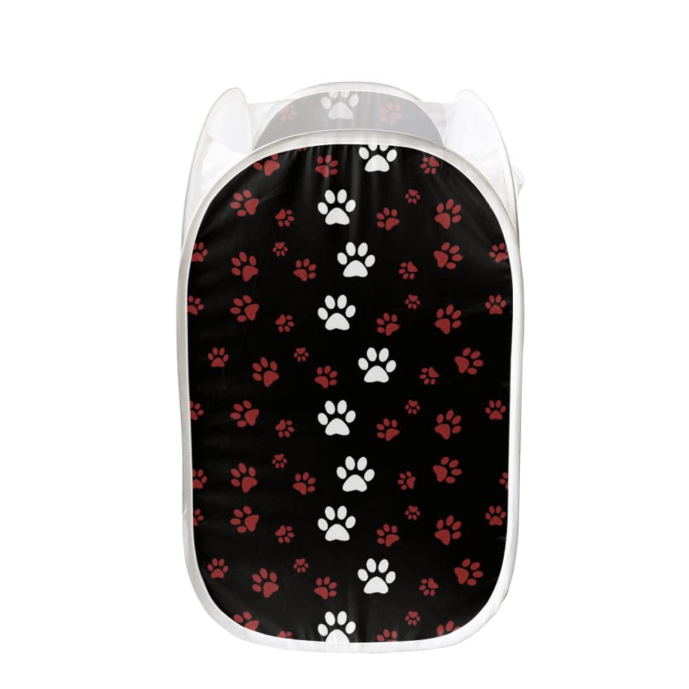 Forchrinse White and Red Puppy Paw Laundry Basket - Canvas Storage Bin Organizer for Toys, Clothes, and Essentials - Perfect for Kids' Rooms, Playrooms, and Laundry Areas