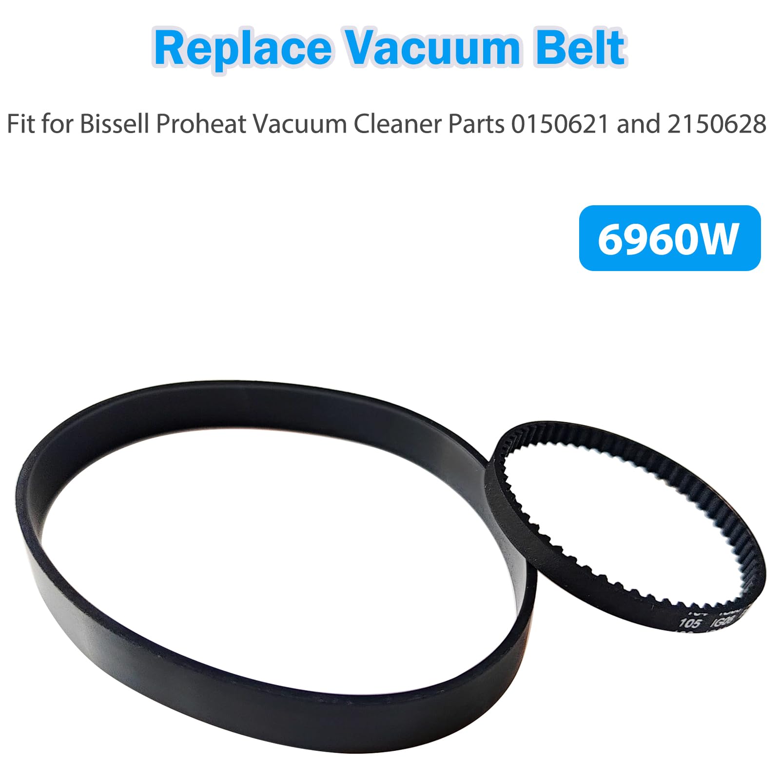 Bissell Proheat Vacuum Cleaner Belts (6960W) - Compatible with Models 1846, 1799, 1623, 1694W, 1697, 1698, 1699, 1622, 7901, 7920, 7950, 8806, 8905, 8910 Series - Replacement Parts 2150628 & 0150621 - Perfect for Deep Cleaning Carpets and Upholstery