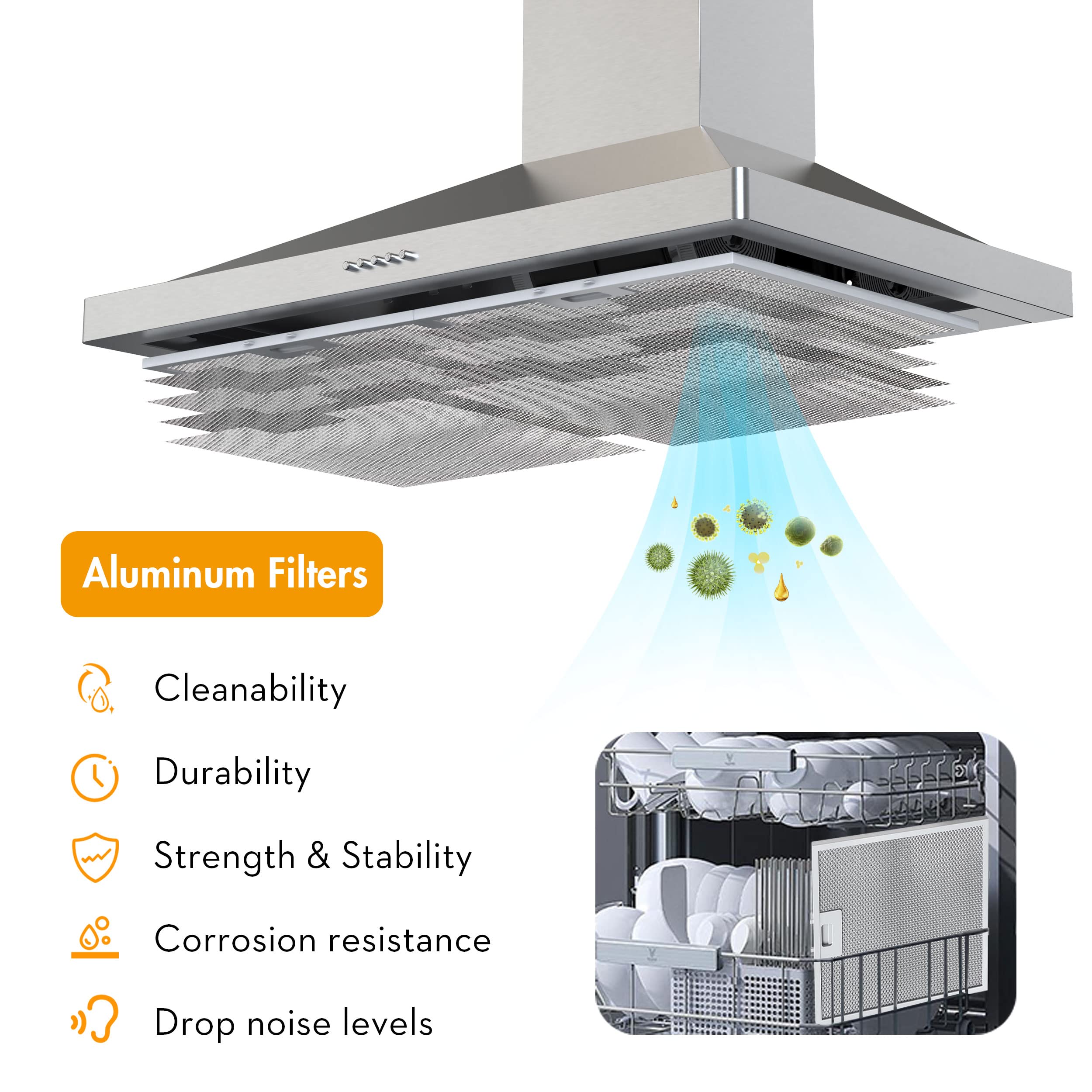 FIREGAS 30-inch Wall Mount Range Hood - 400 CFM Stainless Steel Kitchen Vent Hood with 3-Speed Exhaust Fan | Ducted/Ductless Convertible Design, LED Lights & Push Button Controls | Includes Charcoal Filters - Perfect for Modern Kitchens & Home Renovations