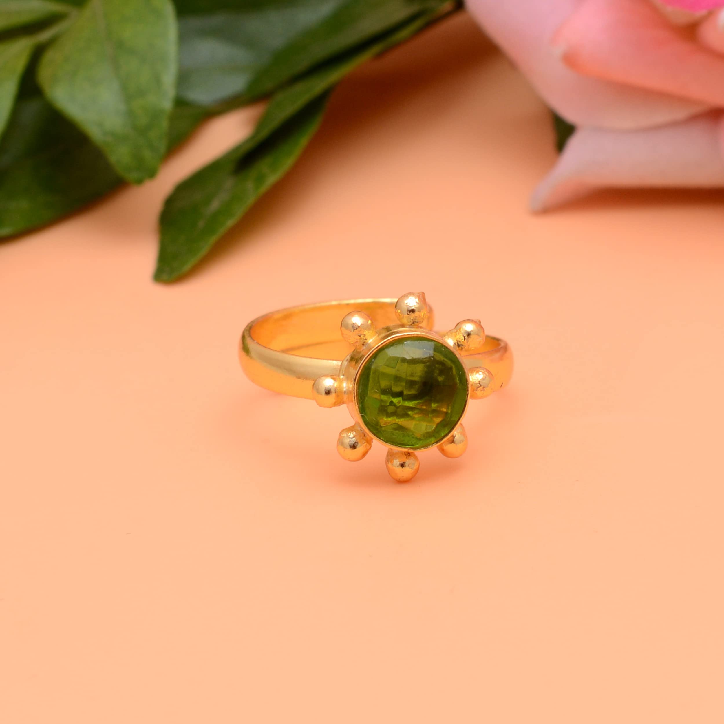 Peridot Rings for Women - 18K Gold Plated Handmade August Birthstone Jewelry - Green Gemstone Rings for Girls (VR-536) | Perfect for Birthday Gifts, Anniversary Presents & Everyday Elegant Wear