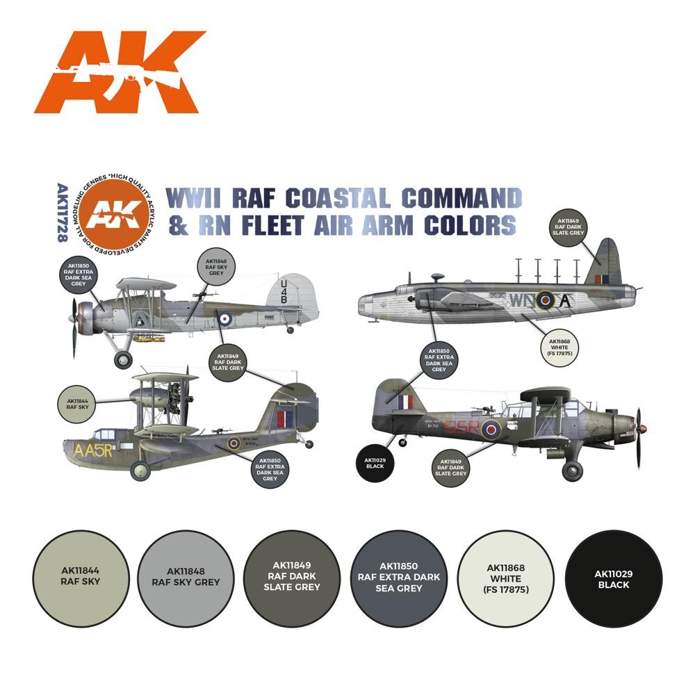 AK Interactive AK11728 Air Series WWII RAF Coastal Command & RN Fleet Air Arm Acrylic Paint Set (3rd Gen) - Perfect for Model Kits, Dioramas & Historical Miniature Painting