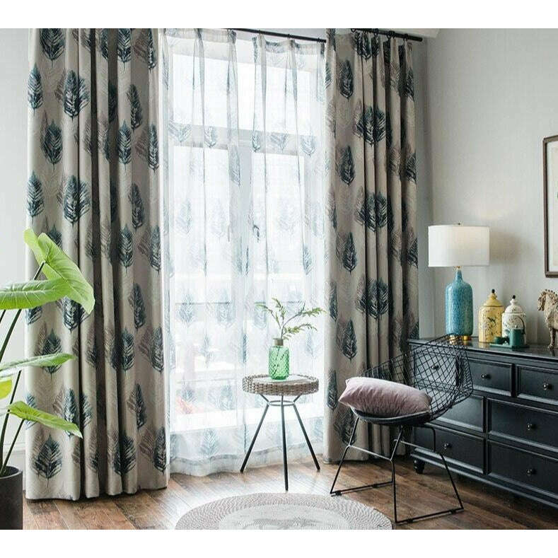 Jason Abstract Leaves Print Blackout Curtains for Bedroom - Thermal Insulated Room Darkening Drapes for Better Sleep & Privacy