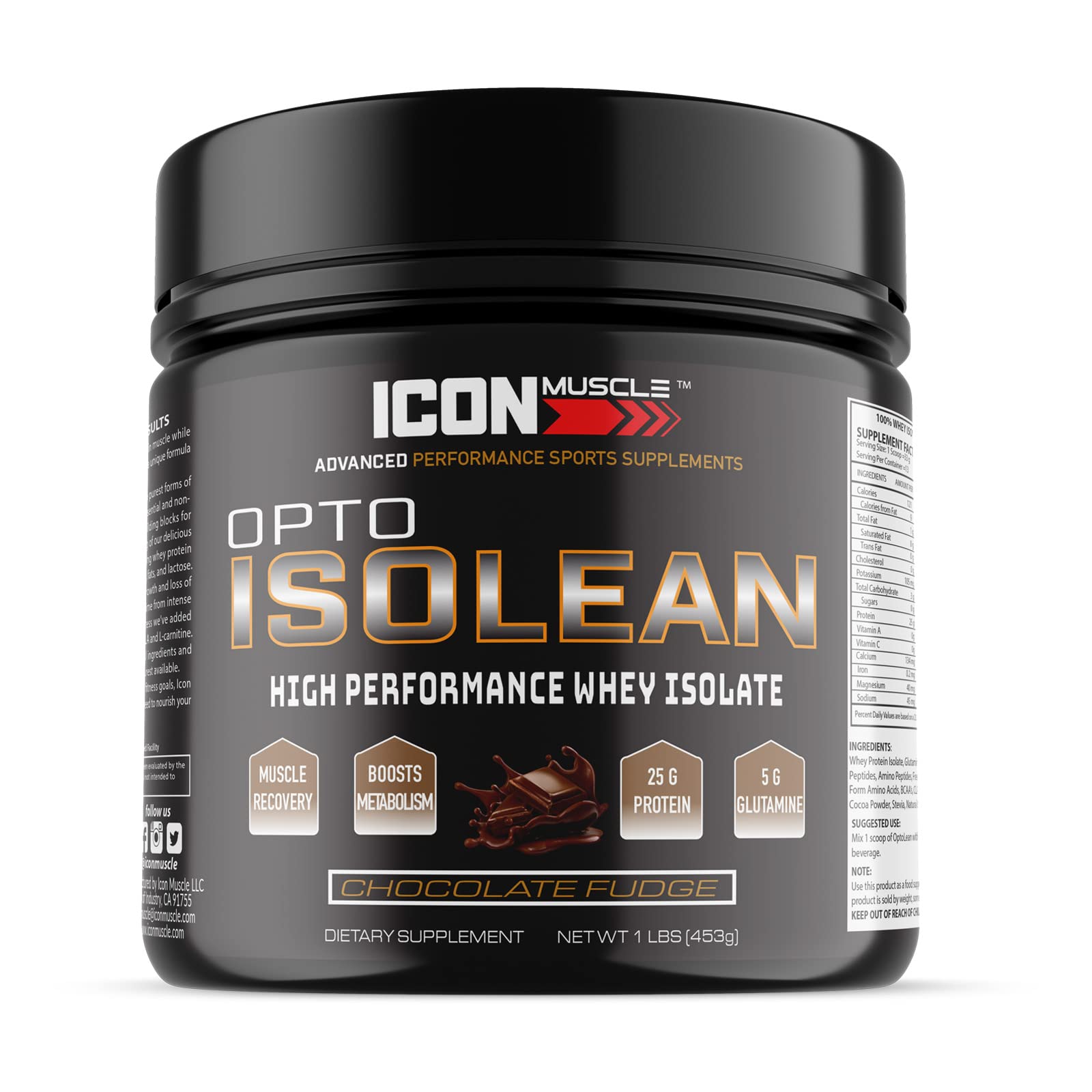 Icon Muscle Isolean Whey Protein Isolate Powder - Chocolate Flavor, 1 Pound | Low Carb, High Protein Supplement for Muscle Recovery & Weight Loss | Ideal for Post-Workout, Meal Replacement & Fitness Goals