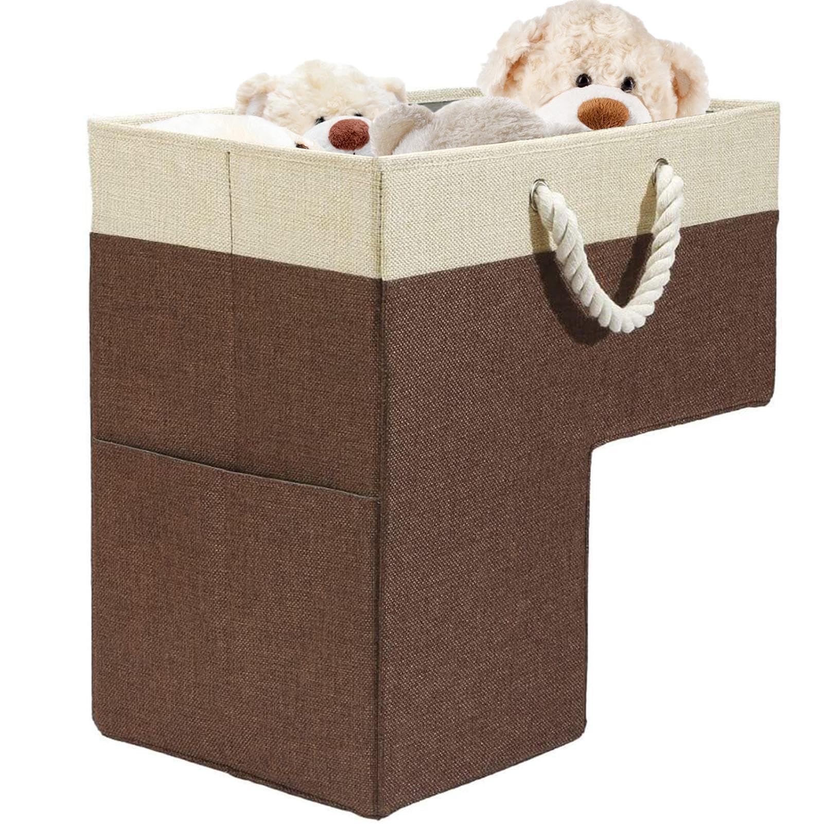 Modern L-Shaped Stair Laundry Basket with Handles - Space-Saving Stair Storage Organizer for Shoes, Socks, Toys, Blankets & Clothes - Perfect for Bedroom, Bathroom, Nursery & Laundry Room Organization