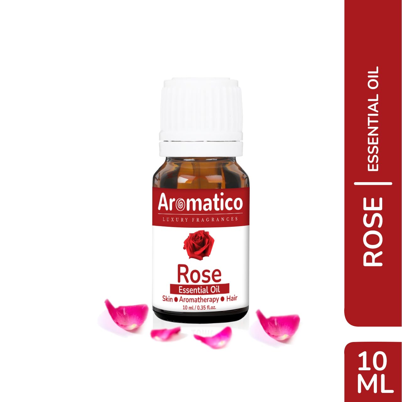 AROMATICO 100% Pure Rose Essential Oil for Aromatherapy, Stress Relief & Meditation | Natural Fragrance for Diffusers, Candles, Soaps | Promotes Relaxation & Focus | Perfect for Spa, Yoga & Home Use - 10ml Bottle