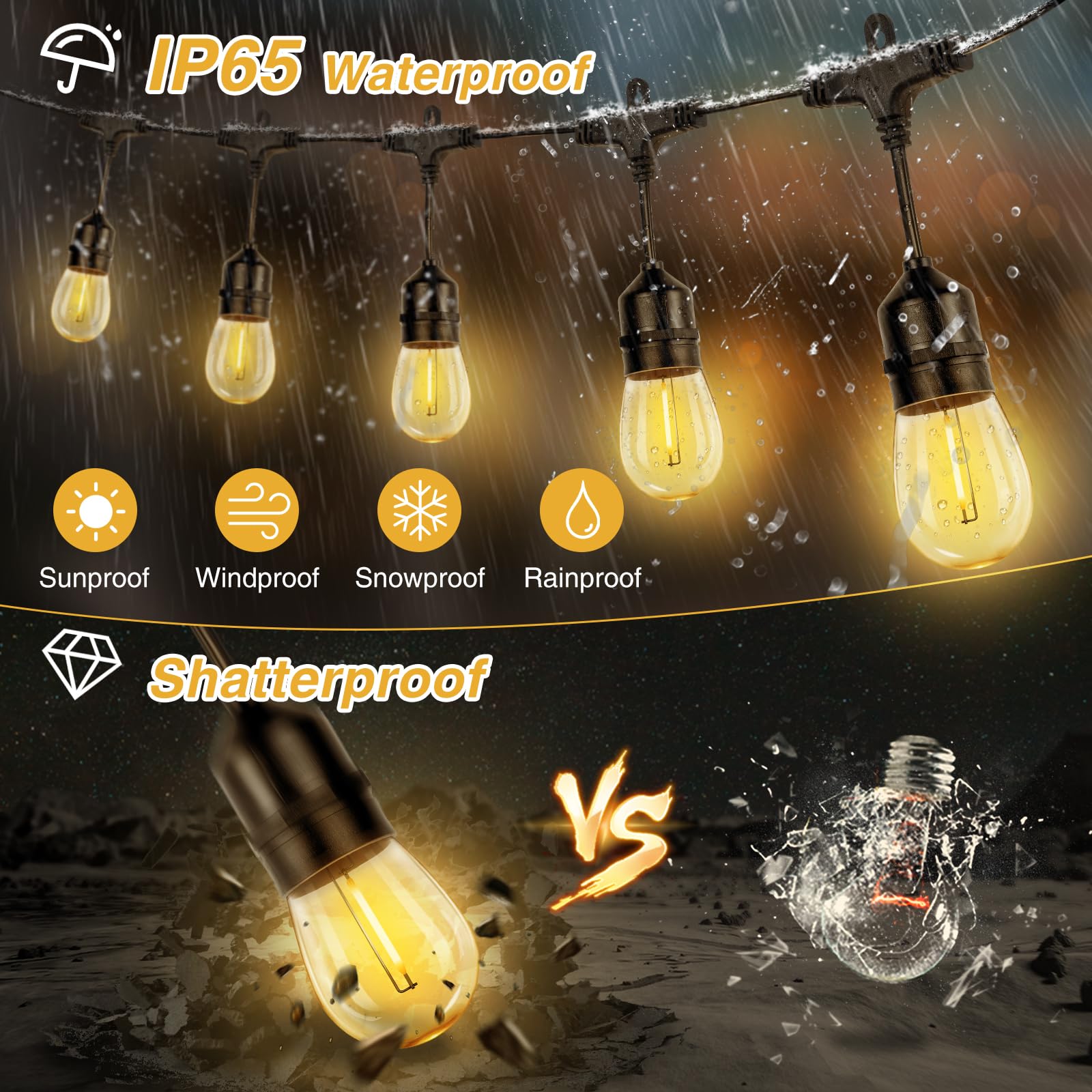 ZJOJO 100FT Solar Powered Outdoor String Lights with 30+2 Shatterproof LED Bulbs, IP65 Waterproof Solar Lights for Patio, Garden & Backyard Decor - USB Charging Port & Solar Panel for Party, Wedding & Holiday Lighting