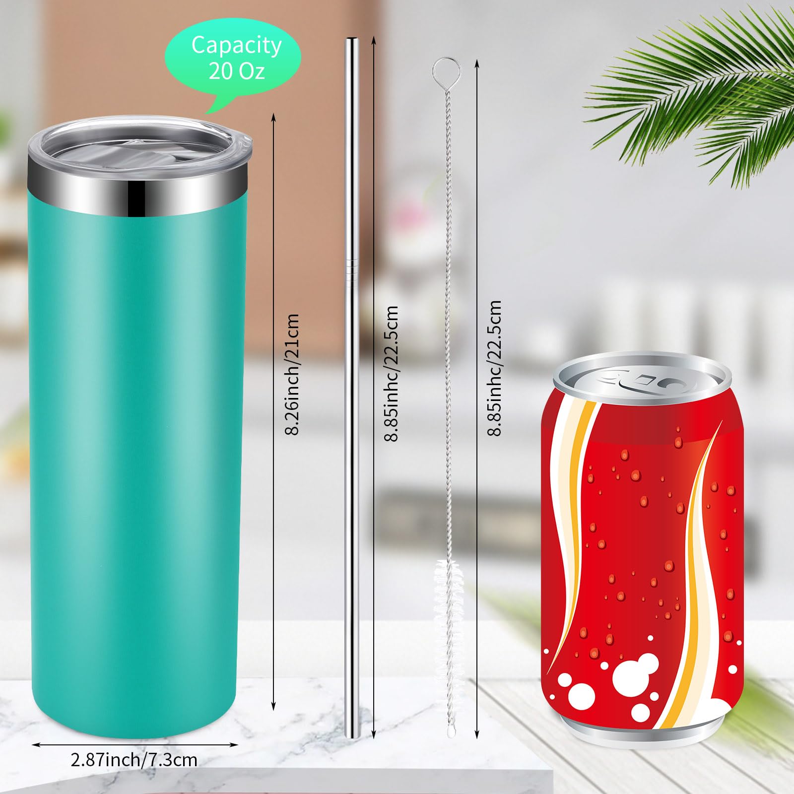 20 oz Skinny Tumbler Bulk Pack - 24 Pcs Stainless Steel Insulated Cups with Lids & Straws, Double Wall Vacuum Travel Mug for Coffee, Iced Tea & DIY Crafts (Mixed Colors) - Perfect for Office, Gym, Camping & Road Trips