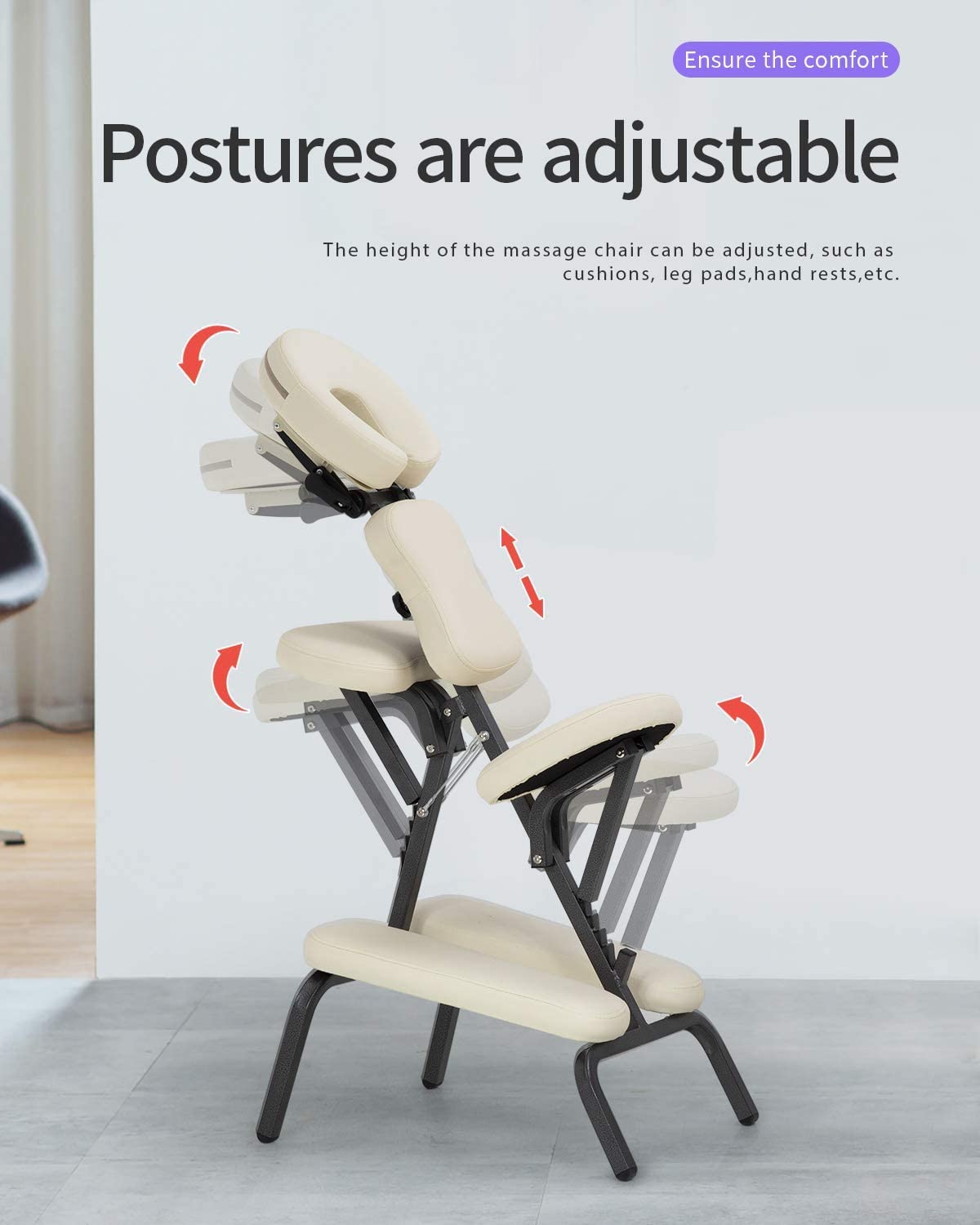 Foldable Massage Chair - Adjustable Tattoo & Spa Chair with Free Carry Case & Face Cradle - Portable Therapy Chair for Home, Salon & Tattoo Studio - Cream Color