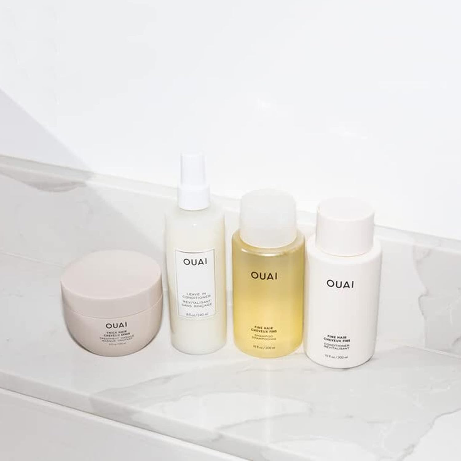 OUAI Anti-Frizz Bundle for Fine Hair - Smoothing Crème, Shampoo & Conditioner Set (3-Piece) | Hydrating Hair Care for Frizz Control & Shine | Perfect for Daily Use & Travel