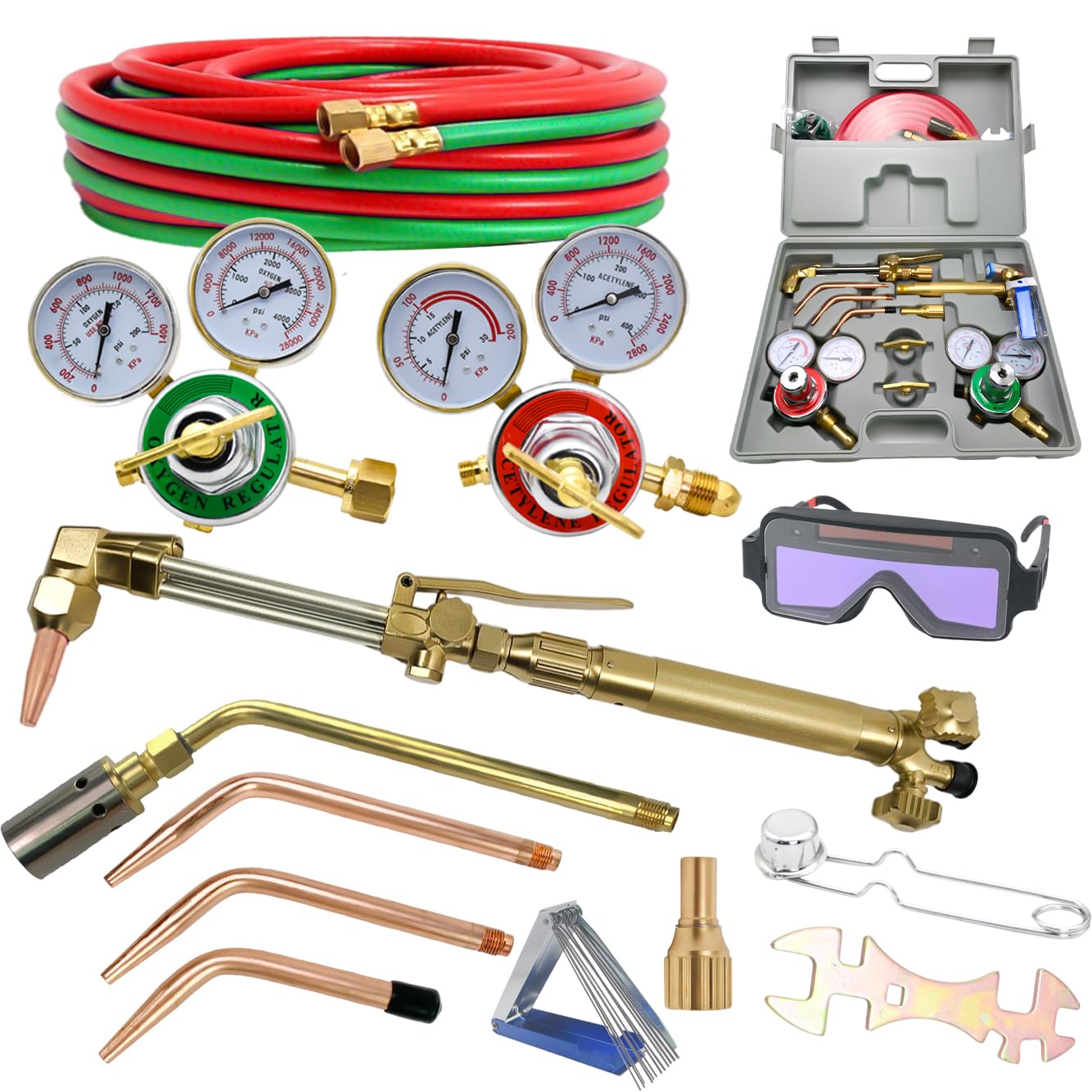 Oxy Acetylene Torch Kit - Portable Gas Cutting & Welding Set with Regulator, Hose & Auto-Darkening Welding Glasses - Ideal for Metal Fabrication, Auto Repair & DIY Projects (#22126)