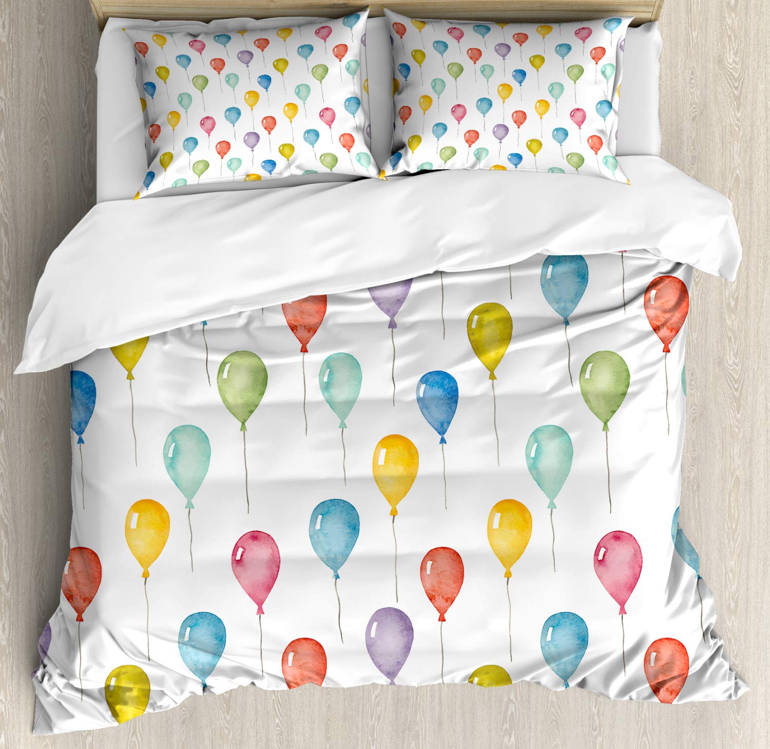 Ambesonne Colorful Balloons Duvet Cover Set - 3 Piece California King Bedding with 2 Pillow Shams, Yellow & Blue Birthday Party Theme - Perfect for Kids' Rooms, Celebration Decor & Festival Home Decor