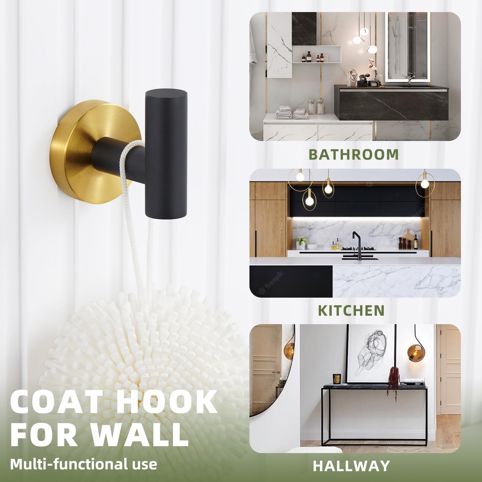 APLusee Black & Gold SUS 304 Stainless Steel Bathroom Towel Hook - Modern Wall Mounted Robe Hook for Home Storage & Organization | Perfect for Bathrooms, Spas, and Luxury Hotels