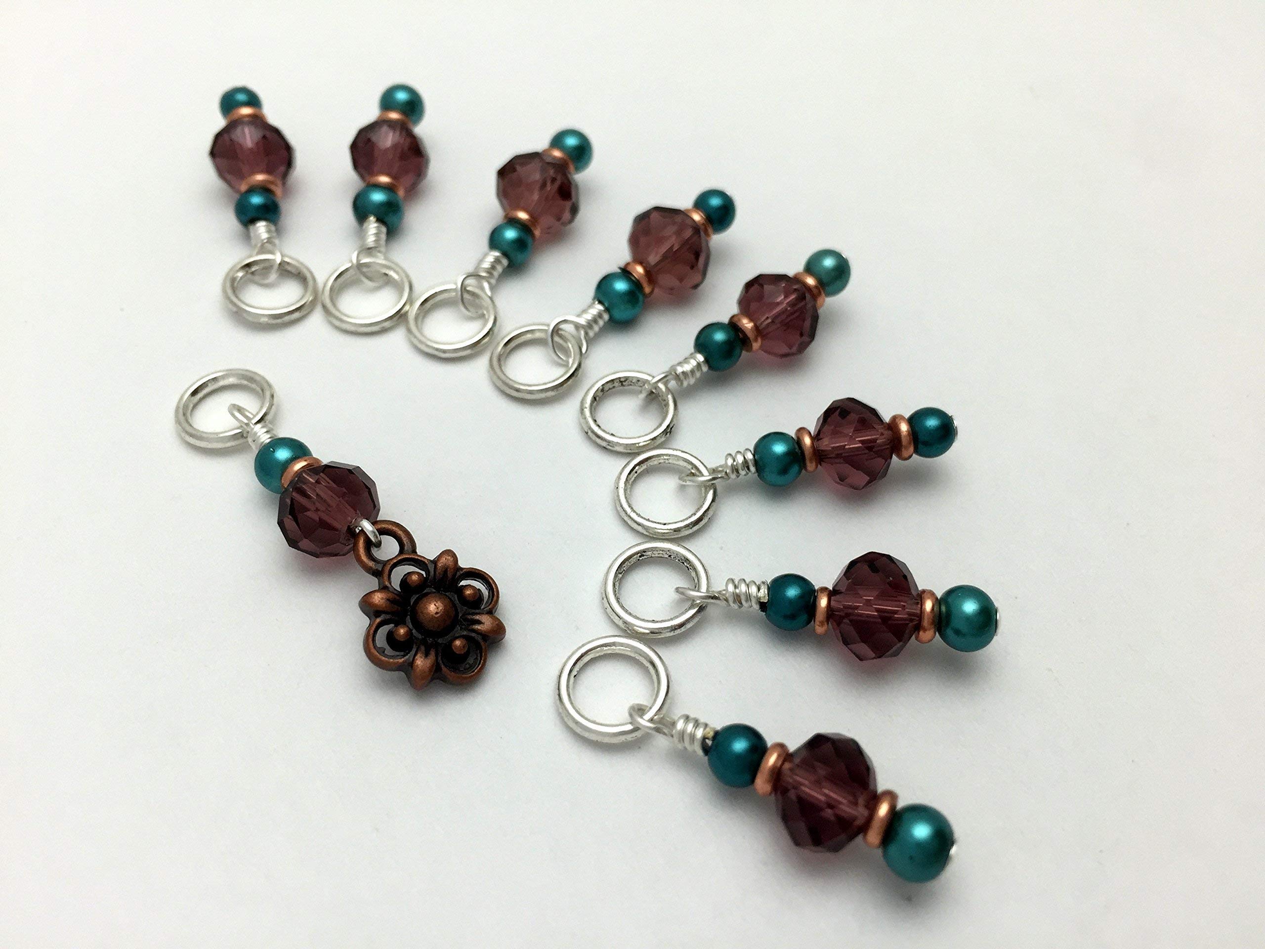 Copper Flower Knitting Stitch Markers Set - 50pcs Handmade Knitting Tools for Crochet & Yarn Projects - Perfect for Counting Stitches, Tracking Rows & Crafting Gifts (Ideal for Beginners & Experts)