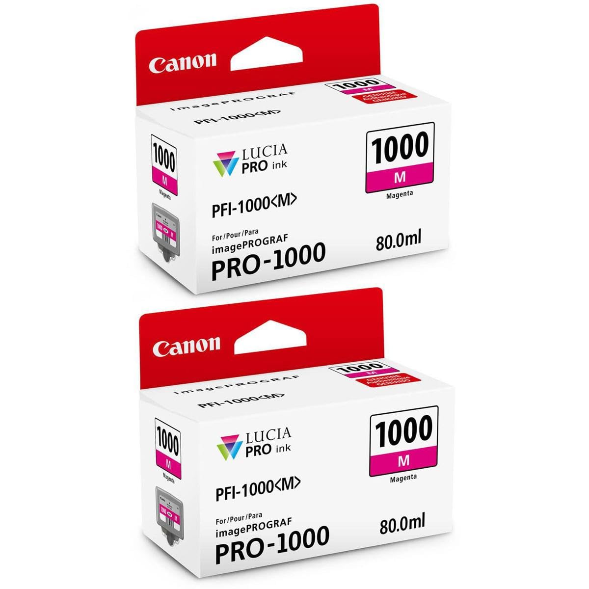 Canon PFI-1000M Magenta Lucia PRO Ink Cartridge 2-Pack for imagePROGRAF PRO-1000 Printer - High-Quality Photo Printing for Professional Photographers & Artists