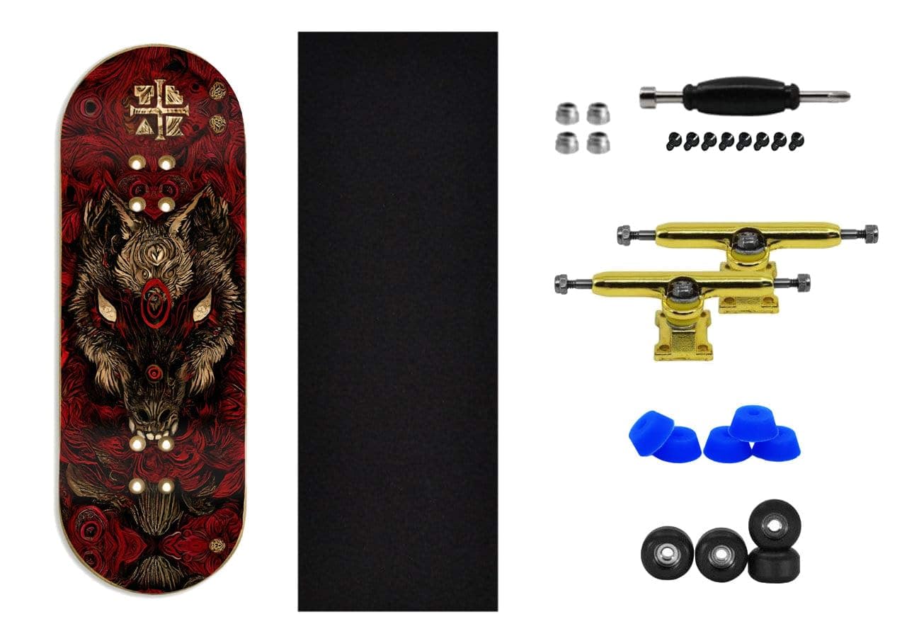 34mm Teak Tuning Heat Transfer Graphic Fingerboard Complete - Howl in The Night Edition | Premium Skateboard Deck for Fingerboarding Tricks & Practice | Perfect for Skate Enthusiasts & Beginners