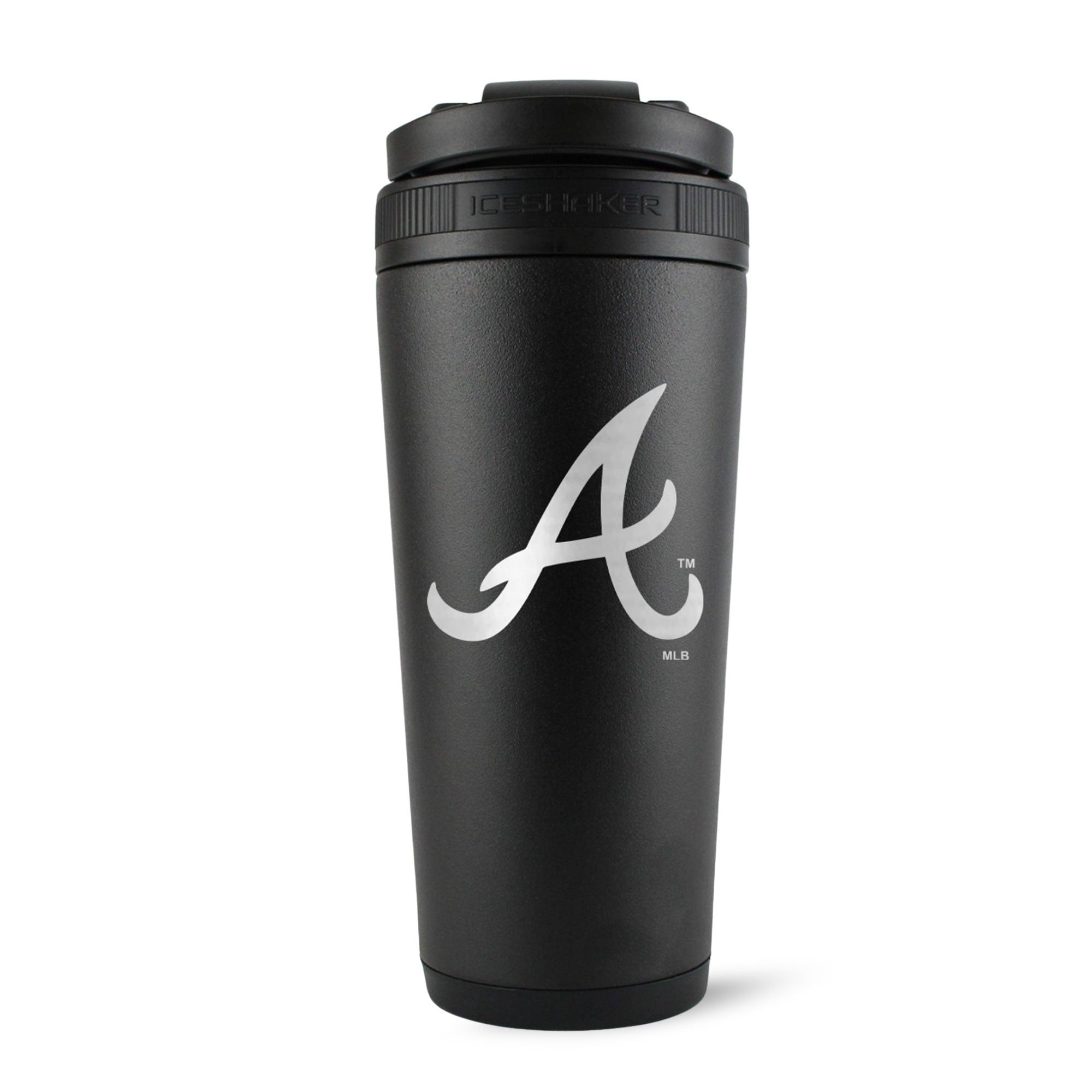 Official Atlanta Braves 26oz Insulated Stainless Steel Water Bottle & Ice Shaker - Black | MLB Licensed Sports Drinkware for Gym, Workouts & Outdoor Activities
