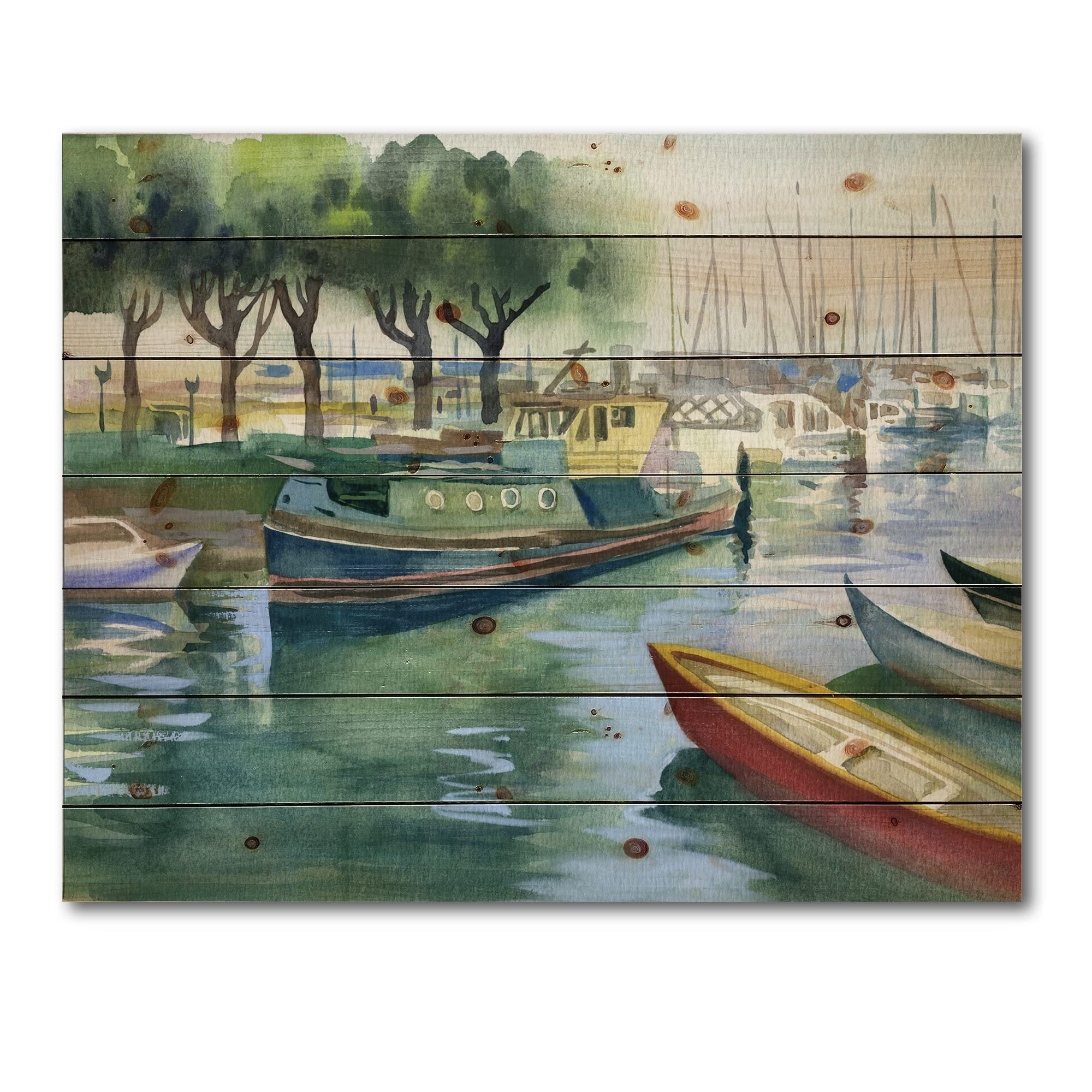 DesignQ Green Spring Traditional Wood Wall Decor - Handcrafted Wooden Art Panel, Large Landscape Print on Natural Pine - Perfect for Living Room, Bedroom & Office Decor