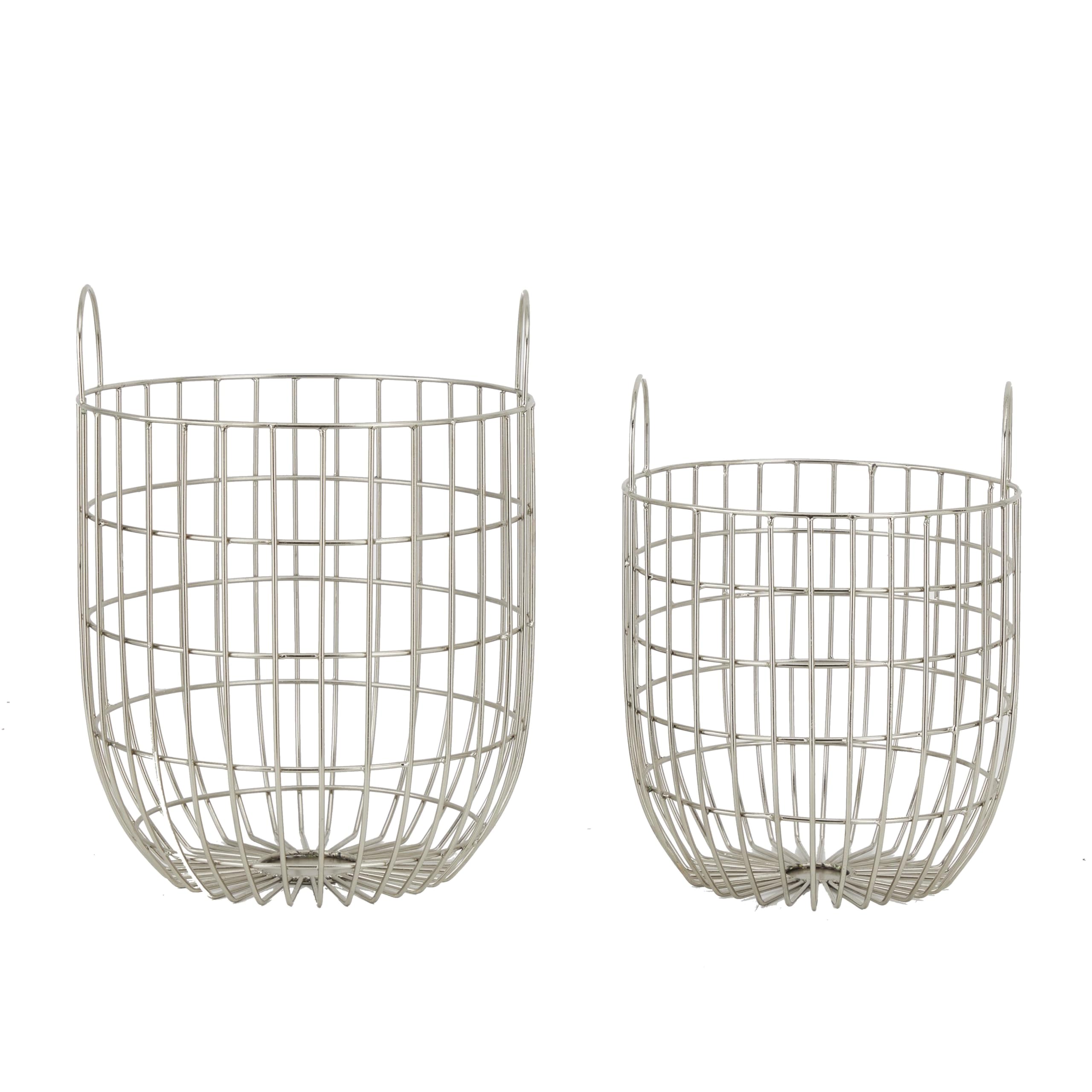 Deco 79 Metal Storage Basket Organizer Set of 2 - Open Grid Design with Arched Handles, 17