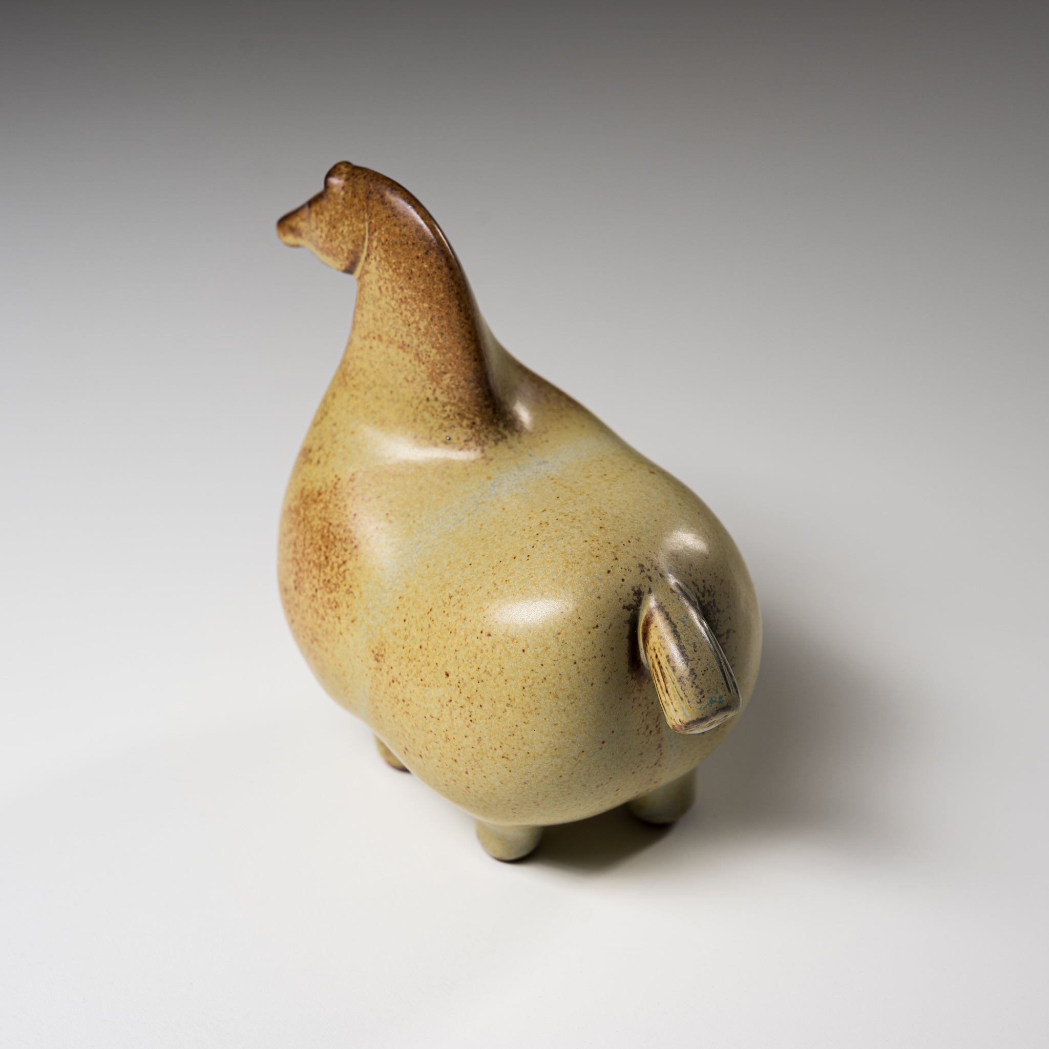 Seto Ware KASHIWA Animal Ornament - Handcrafted Round Horse Ceramic Figurine | Japanese Pottery Collectible for Home Decor, Shelf Display & Gift Giving