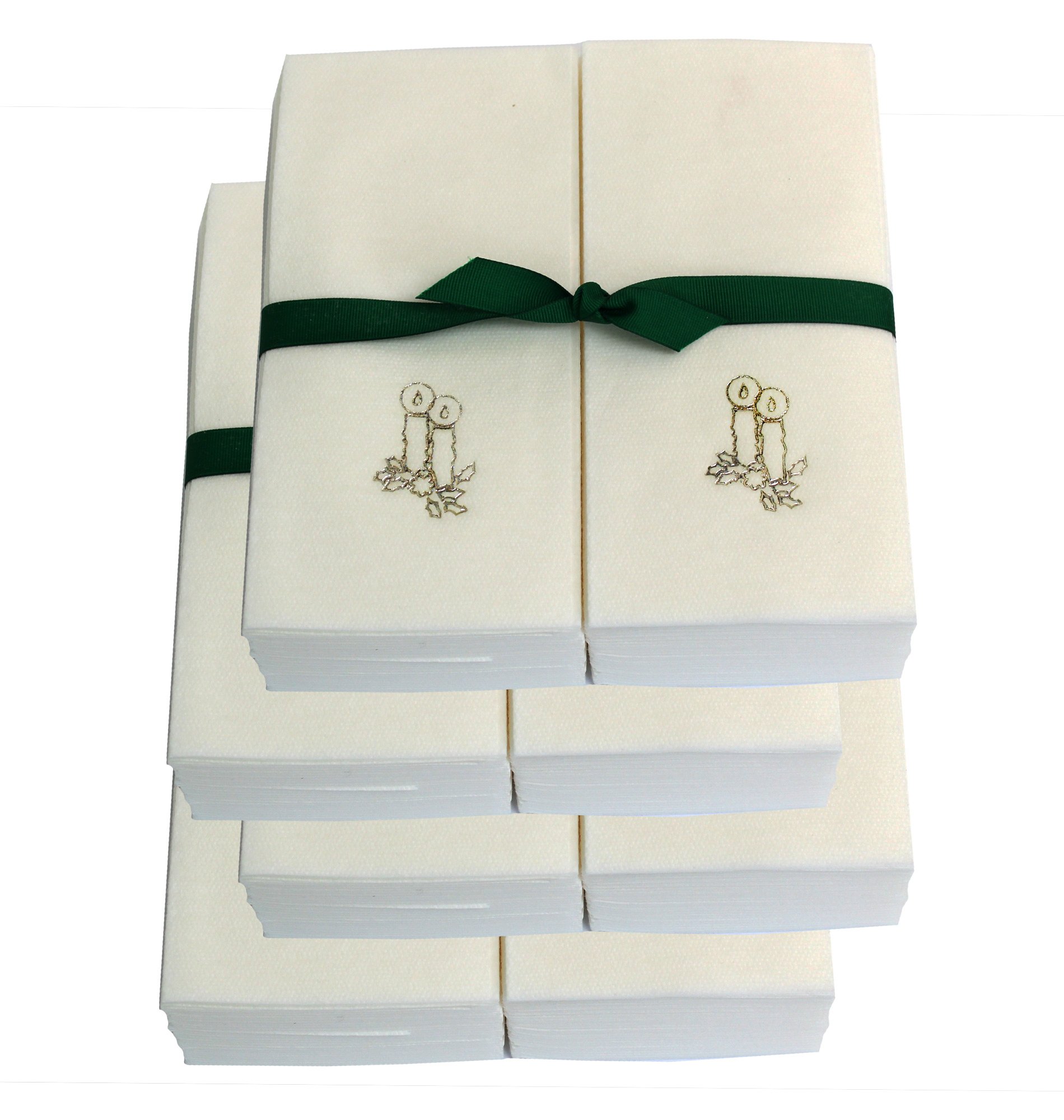 Disposable Guest Hand Towels with Ribbon - Silver Candle Embossed Design - 200 Count - Perfect for Weddings, Parties & Upscale Events