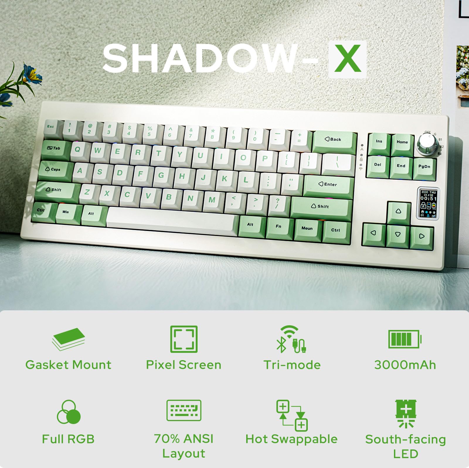EPOMAKER Shadow-X Gasket Mount Wireless Mechanical Keyboard with 1.14