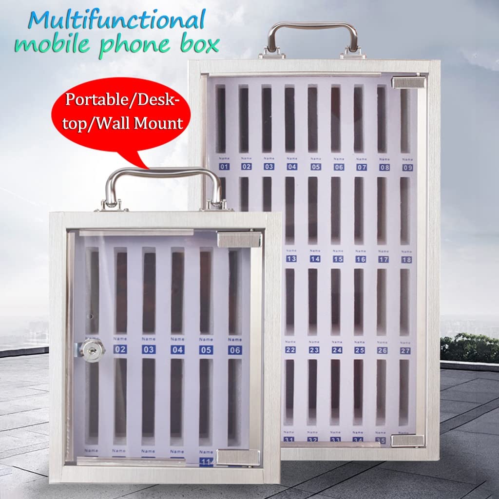 Stainless Steel Clear Wall Mounted Phone Storage Box - Portable Cell Phone Lock Cabinet for Home & Office (Silver, 36 Inch) - Perfect for Organizing Phones in Retail Stores, Salons, and Secure Device Storage