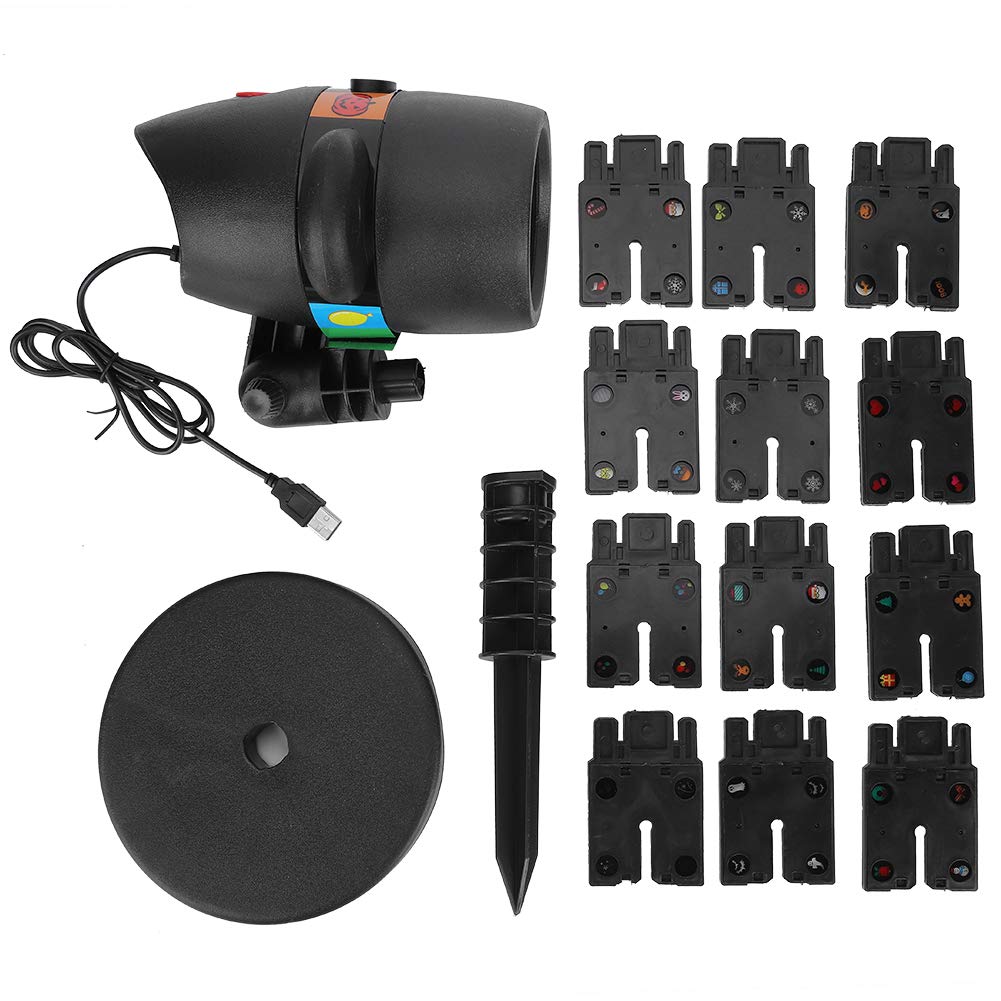 Christmas Projector Lights with 12 Slides - USB Powered Waterproof Outdoor Projection Lamp for Holiday Decorations, Halloween, Easter, Carnival - Perfect for Parties, Home, Yard, and Garden Decor