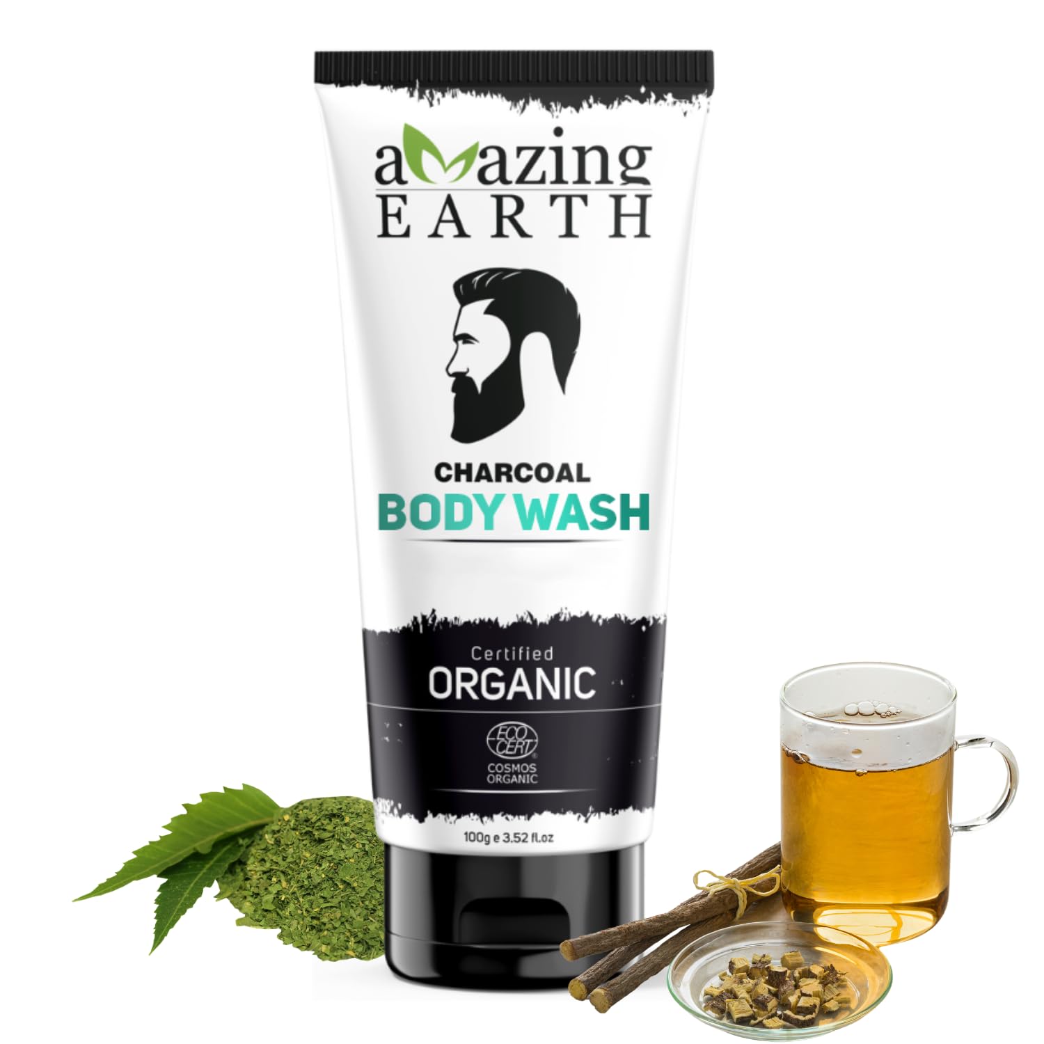 Organic Activated Charcoal Body Wash for Men - Sulfate & Paraben Free, Vegan & Cruelty Free - Deep Cleansing with Rice, Neem & Orange Extract - Controls Oil, Dirt & Pollution - 100ml - Perfect for Gym, Travel & Daily Detox