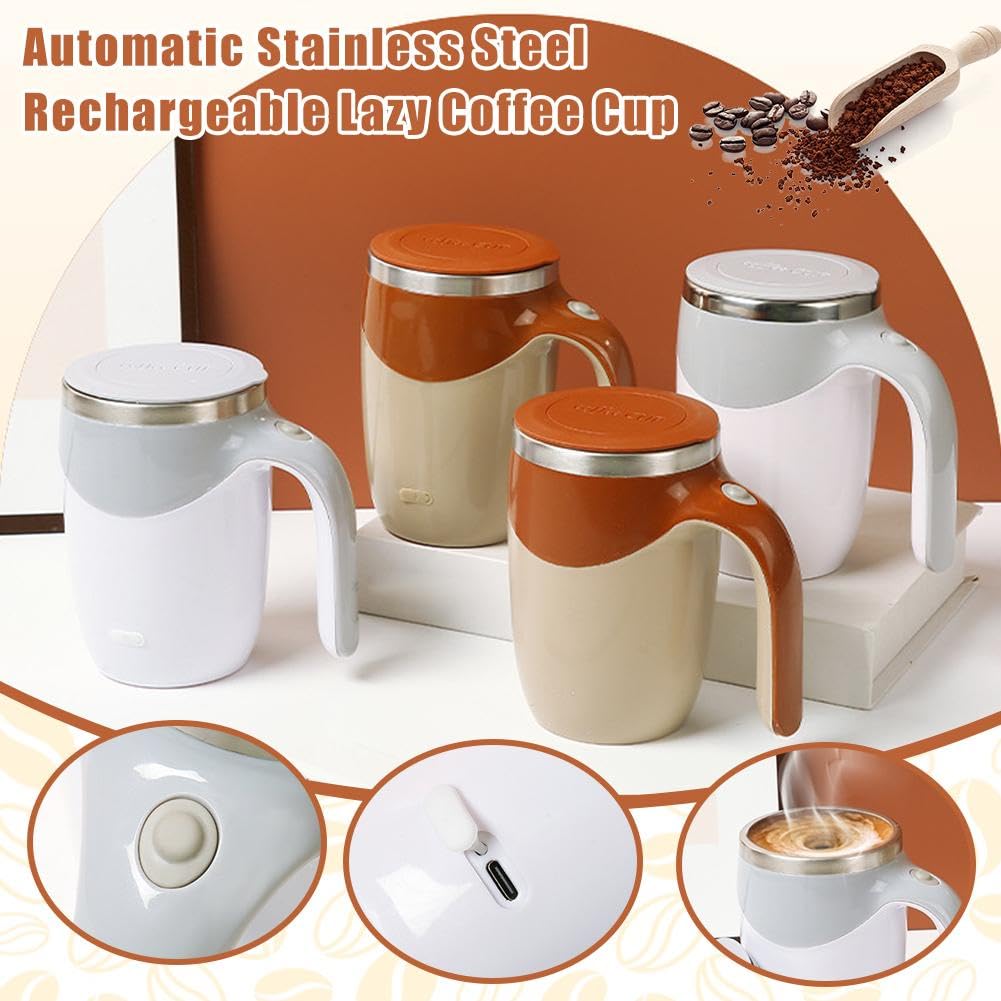 Rechargeable Automatic Magnetic Stirring Coffee Mug with Lid - Self Stirring Travel Mug for Coffee, Tea & Hot Chocolate - Perfect for Office, Home & Outdoor Use