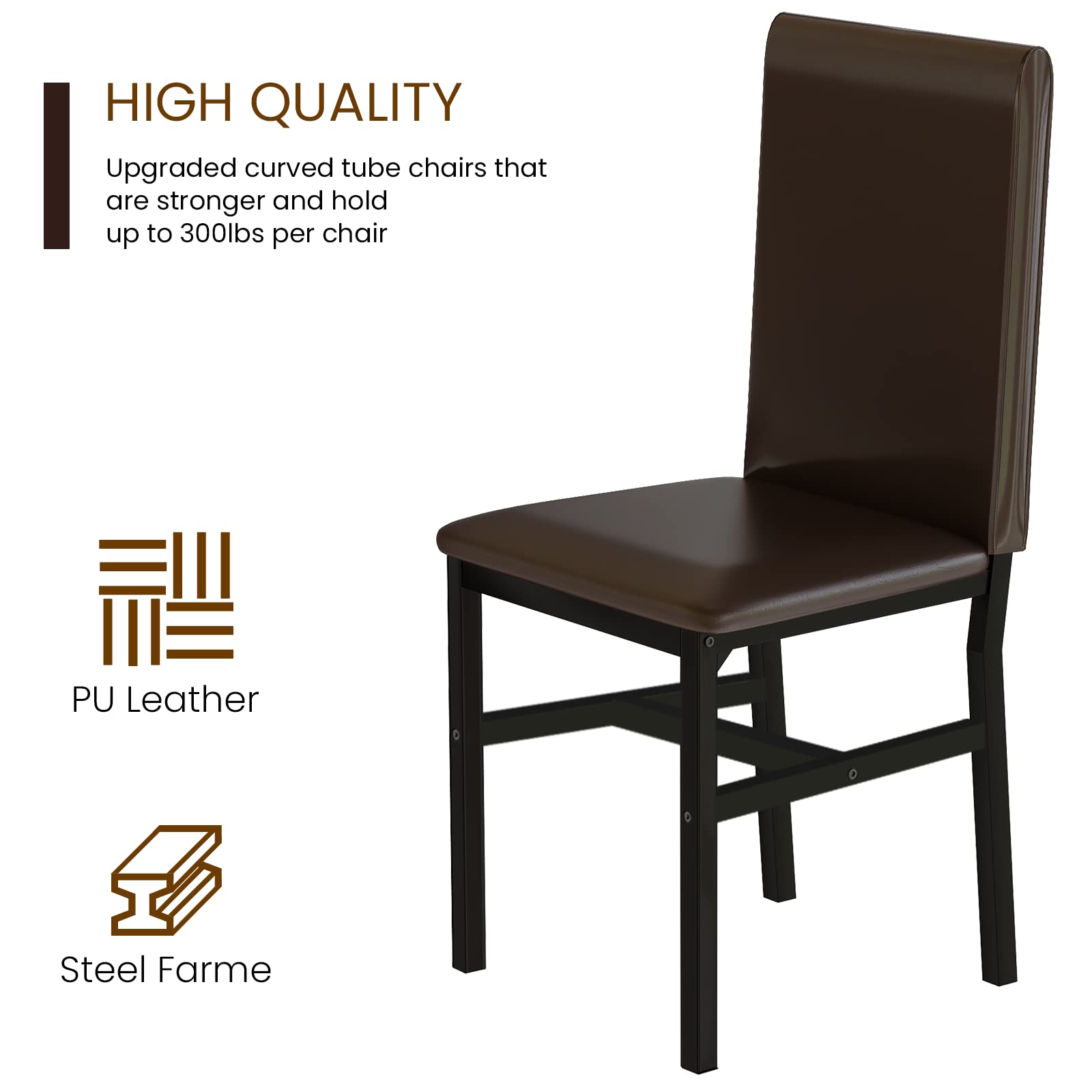 Modern 5-Piece Dining Table Set for 4 - Faux Marble Kitchen Table & 4 Chairs, Compact Brown Dinner Table Set for Small Spaces | Perfect for Apartments, Breakfast Nooks & Cozy Dining Areas