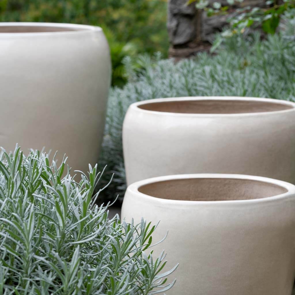 Campania International Ellesemere Planter Set of 3 - Cream Ceramic Flower Pots for Indoor Outdoor Garden, Patio, and Home Decor