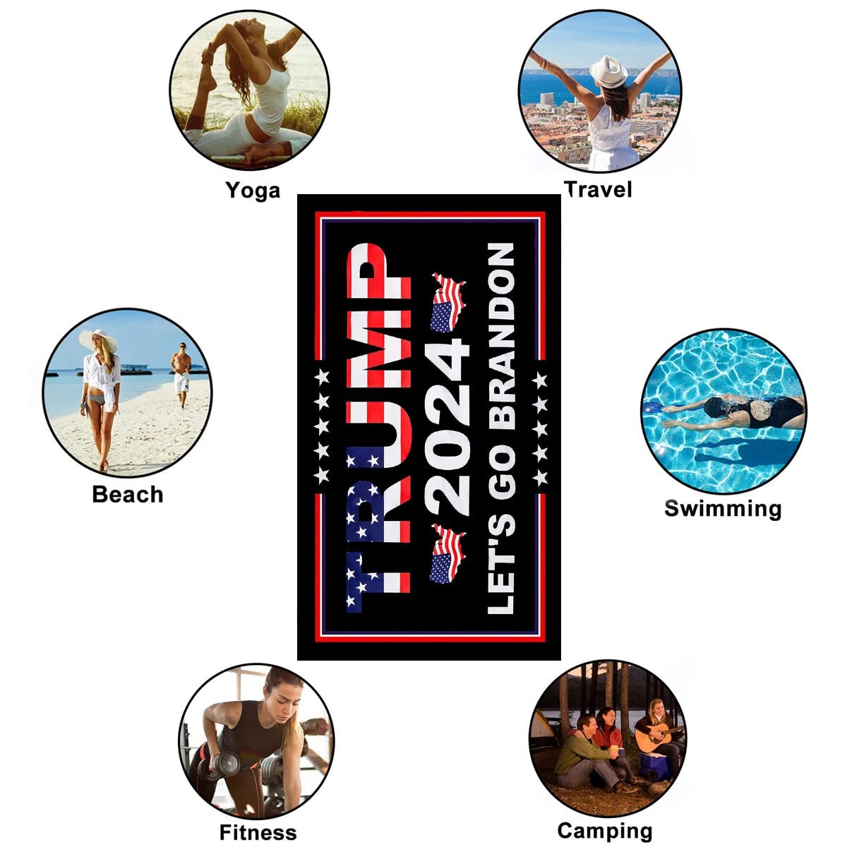 Mr.W Trump 2024 Beach Towel - Let's Go Brandon Quick Dry Sandless Towel (31.5x51 Inches) - Perfect for Swimming, Vacations, Camping & Gym - Patriotic Pool Accessory for Summer Outdoor Activities