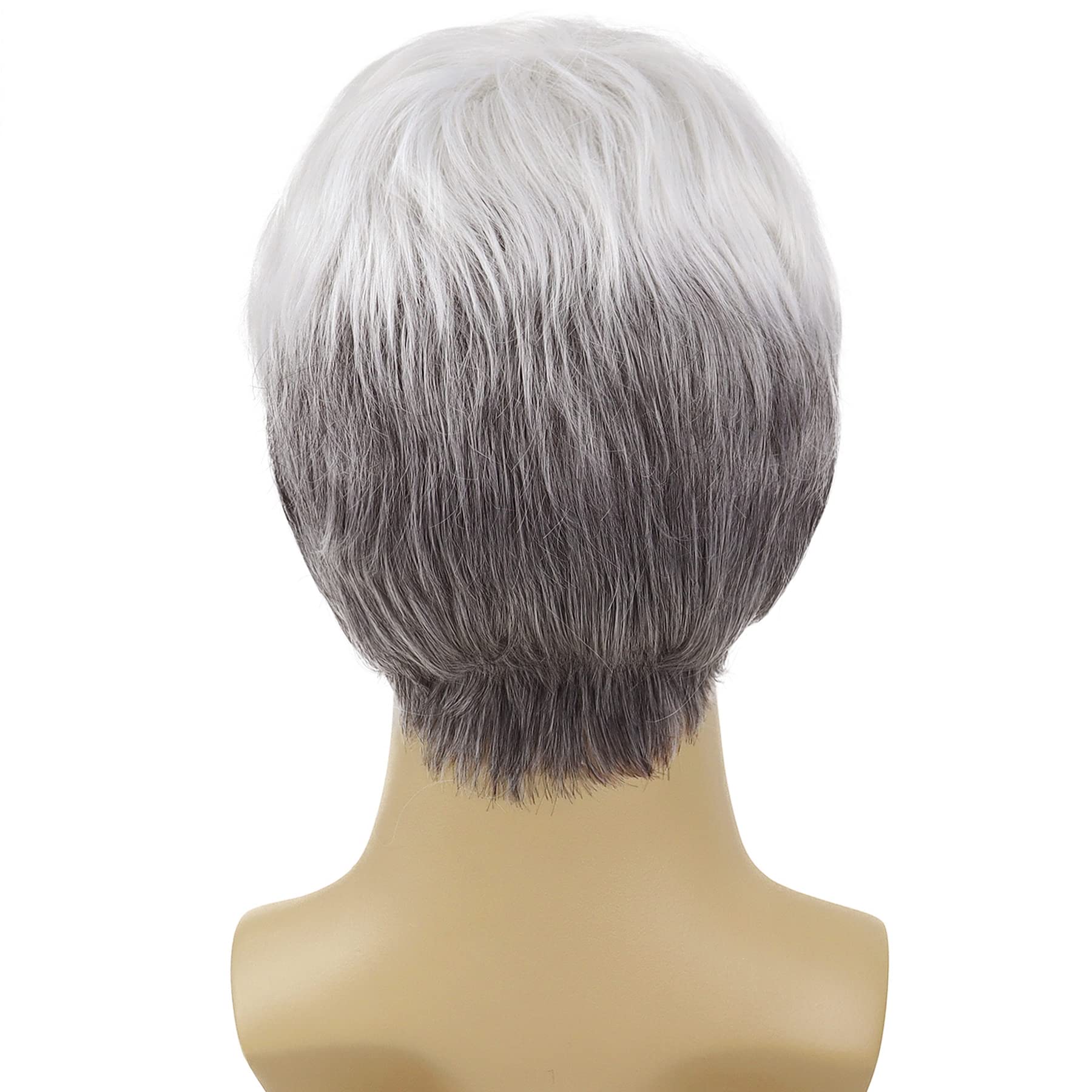 GNIMEGIL Short White Wigs for Men - Ombre Silver Blonde Synthetic Wig with Side Part - Natural Looking Senior Costume Hair for Cosplay, Halloween & Theater Performances