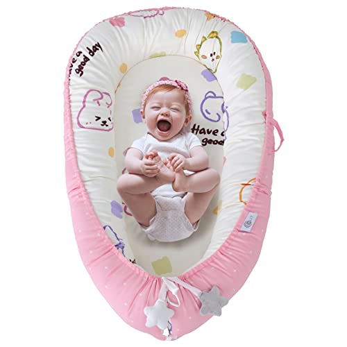 **Soft 100% Cotton Baby Lounger & Co-Sleeper for Newborns - Portable Infant Nest, Breathable & Comfortable Baby Pillow for Safe Sleeping - Perfect for Nursery, Travel & Bed Sharing**