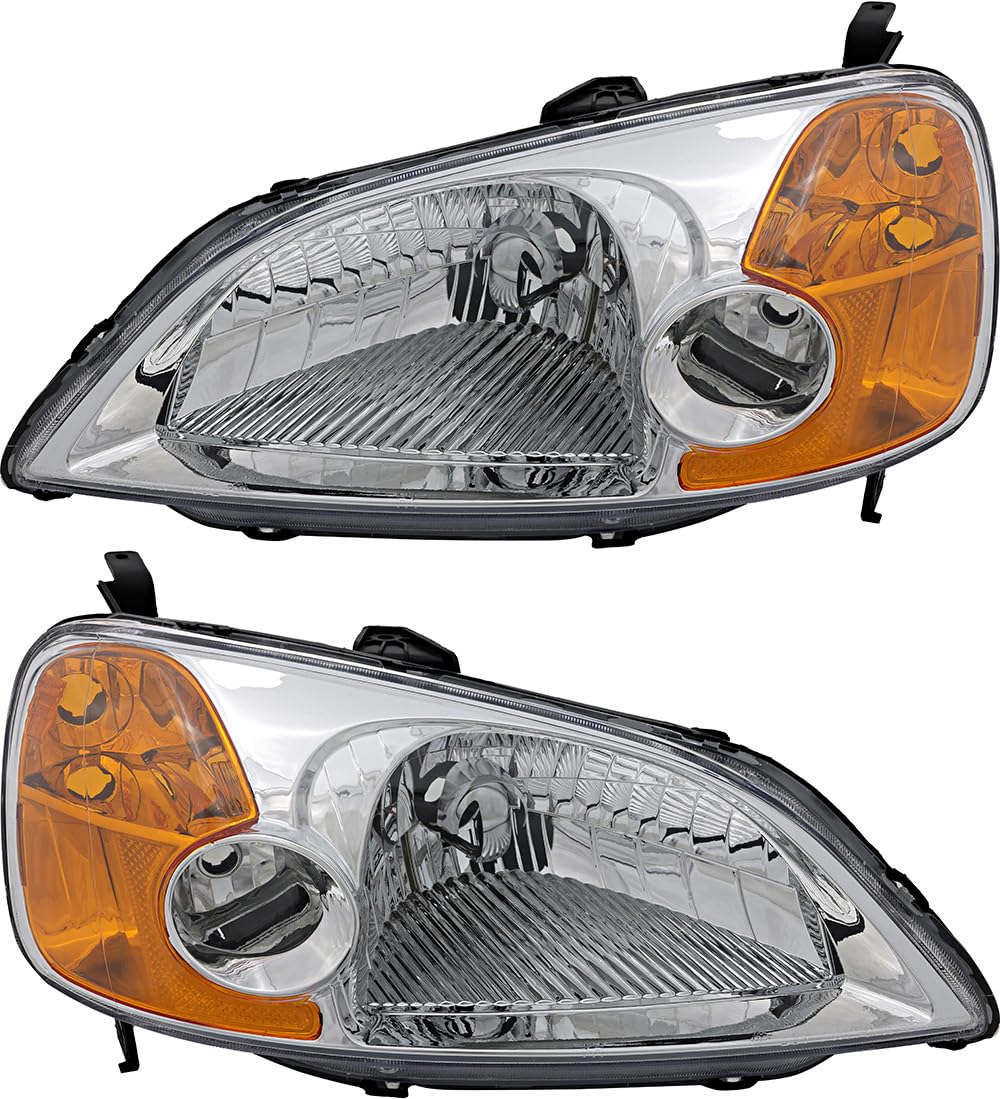 Honda Civic Sedan Headlights Replacement Set - Compatible with 2001 2002 2003 Models - Halogen Left & Right Lamps - Perfect for Night Driving & Enhanced Visibility