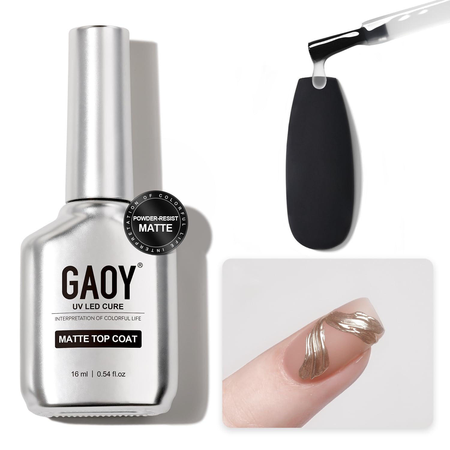 GAOY Matte Gel Top Coat for Gel Nail Polish - 16ml Powder-Resist Matte Finish, Long Lasting UV Gel for Nail Art DIY | Perfect for Chrome Powder Painting, Salon & Home Manicures, Professional Nail Designs
