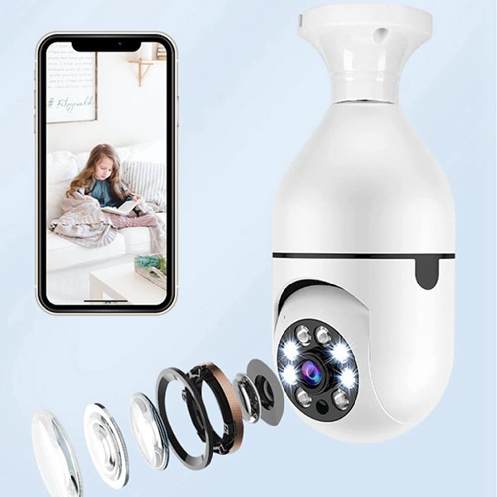 Haptufer 2.4G WiFi Smart Light Socket Security Camera - Wireless Bulb Camera with 1080P Full HD, Night Vision, Motion Detection - Ideal for Home Security, Baby Monitoring & Pet Watching
