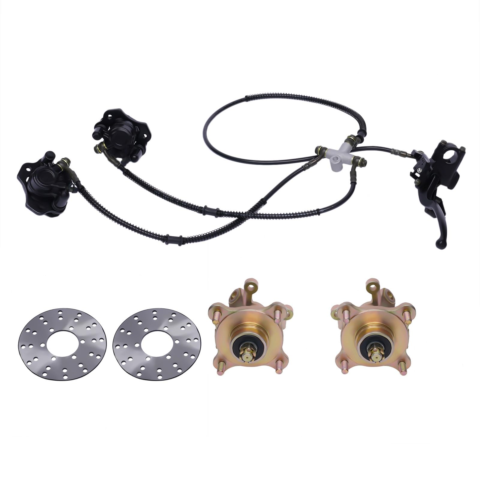 125cc-250cc ATV Quad Go Kart Front Wheel Hub Steering Knuckle Spindle Brake Disc Rotor Kit (7PCS Set with Caliper) - Perfect for Off-Roading, Racing & Trail Riding
